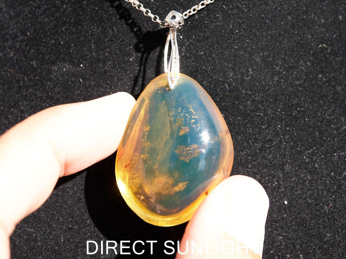 Authentic Dominican Blue Amber Round Pendant | 925 Silver - Larimar Creations