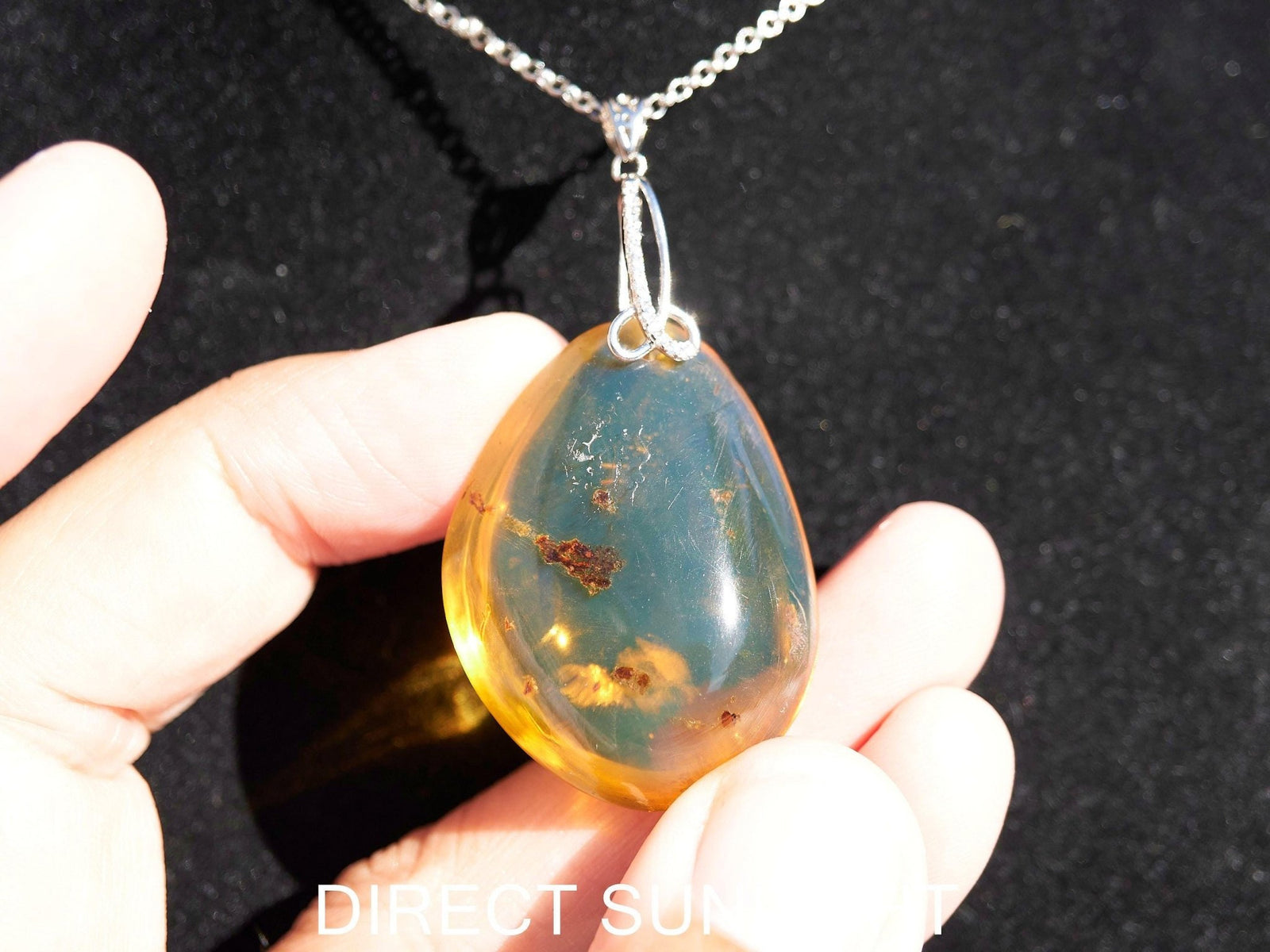 Authentic Dominican Blue Amber Round Pendant | 925 Silver - Larimar Creations