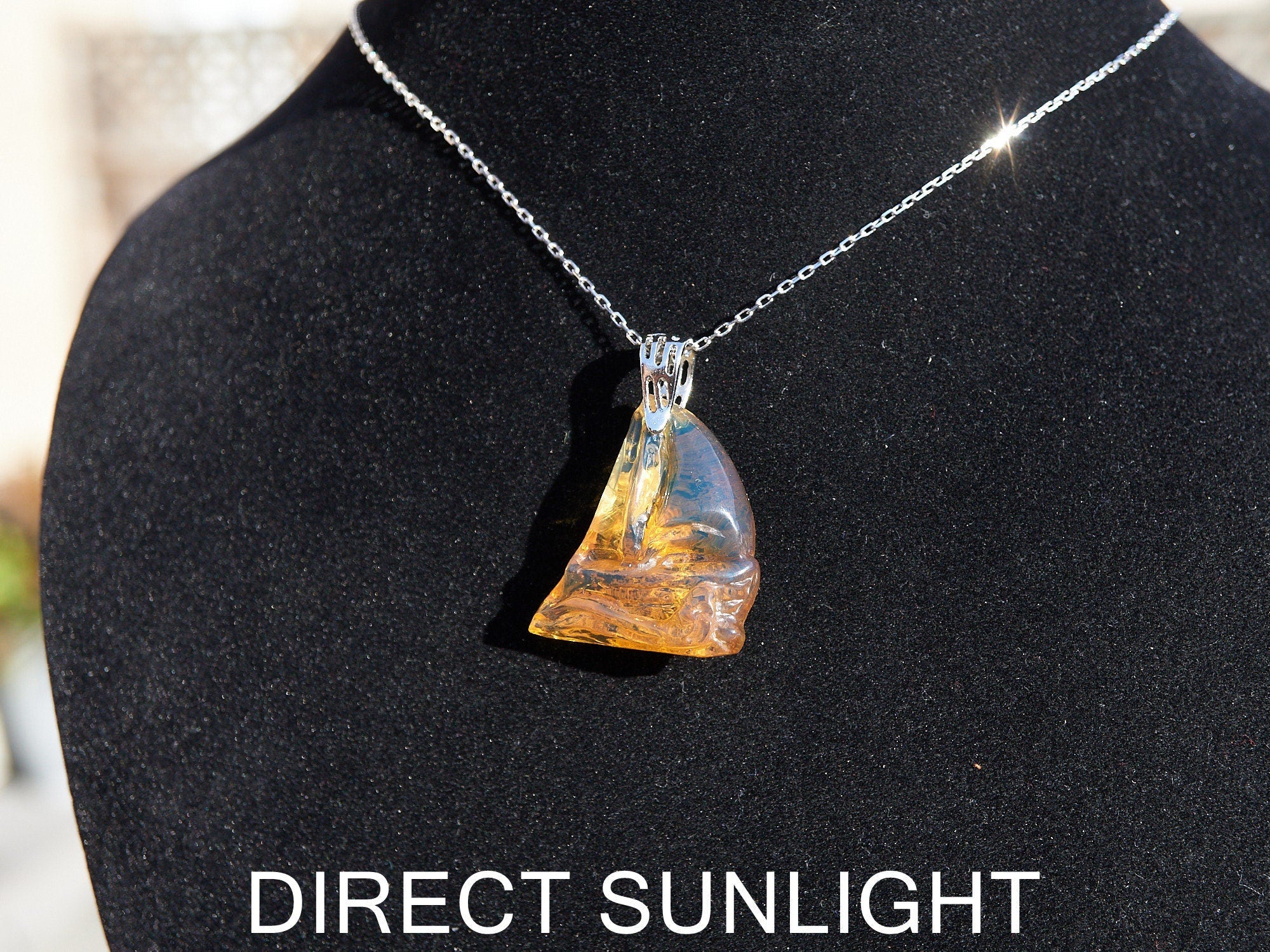 Authentic Dominican Blue Amber Sailing Boat Pendant | Nautical Gift, 925 Silver - Larimar Creations