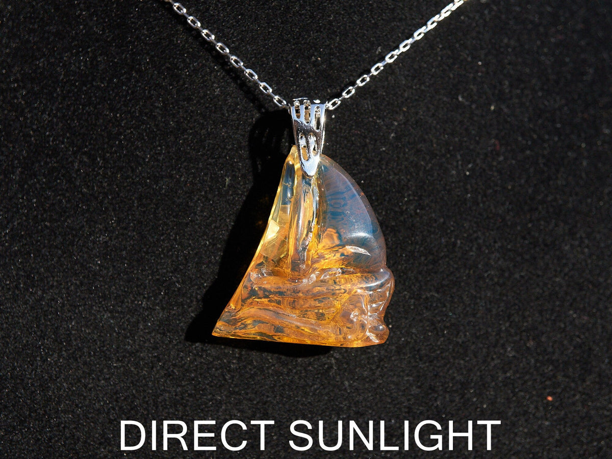Authentic Dominican Blue Amber Sailing Boat Pendant | Nautical Gift, 925 Silver - Larimar Creations