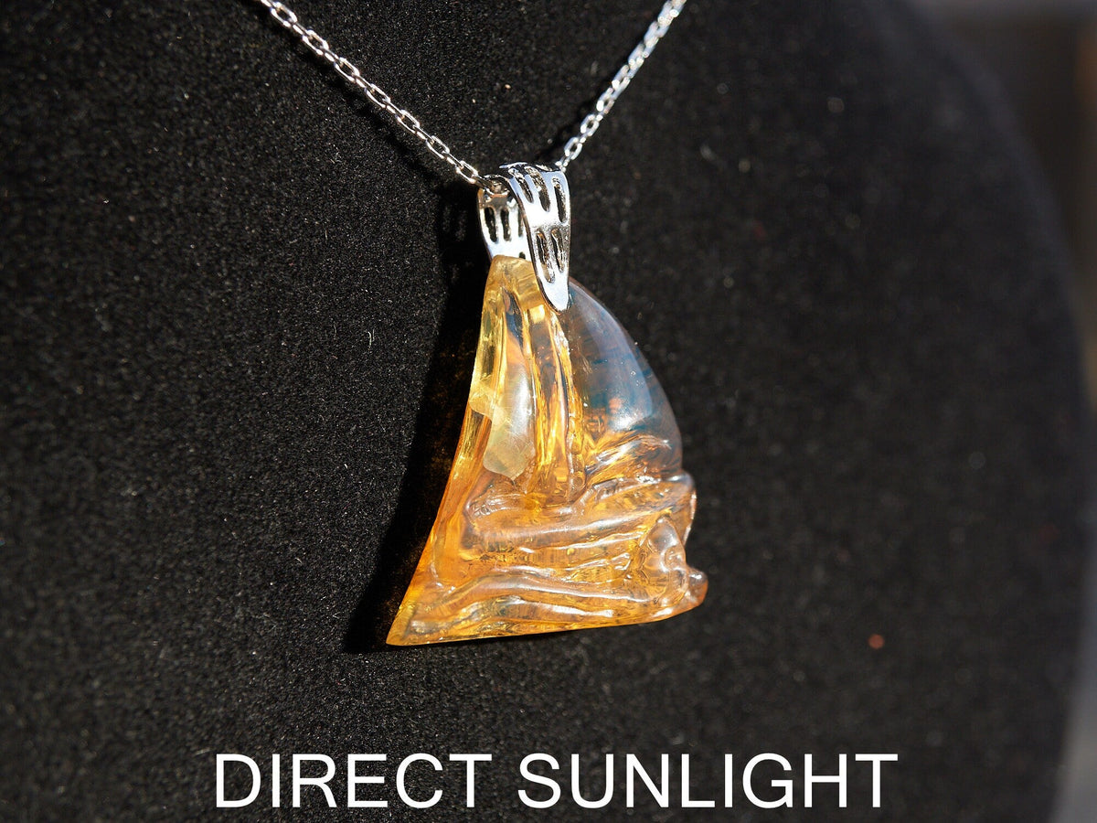 Authentic Dominican Blue Amber Sailing Boat Pendant | Nautical Gift, 925 Silver - Larimar Creations