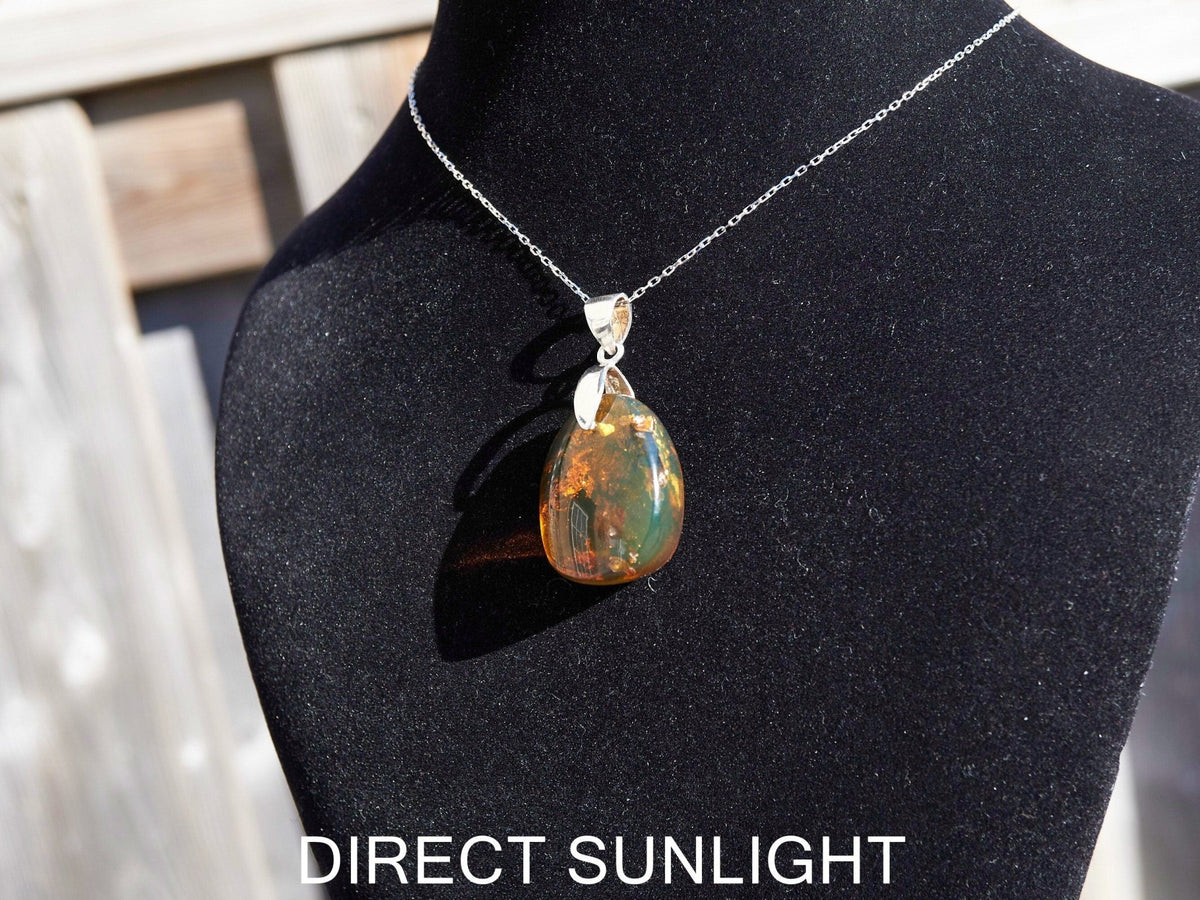 Authentic Dominican Blue/Green Amber Pendant | 925 Siver - Larimar Creations