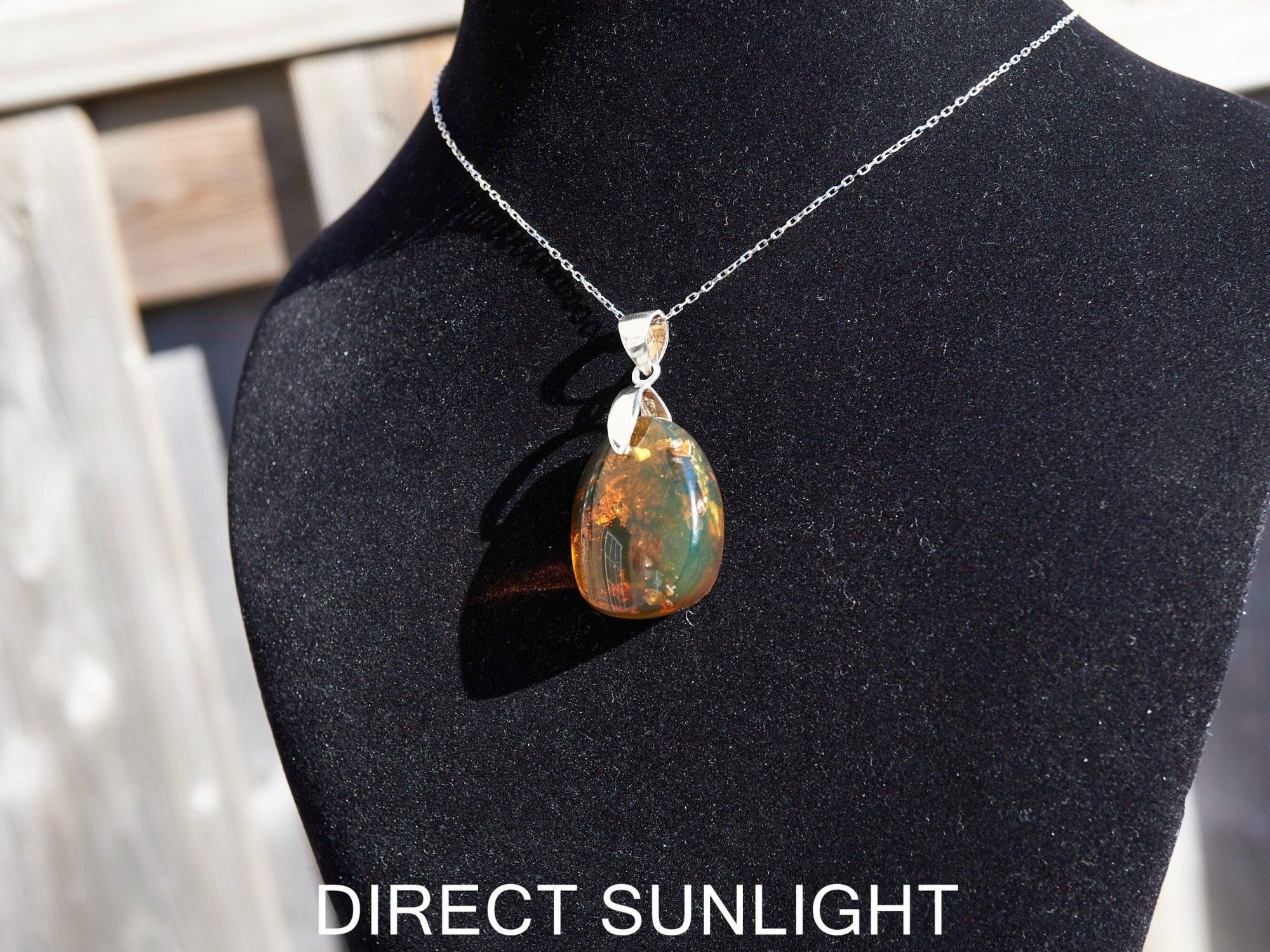 Authentic Dominican Blue/Green Amber Pendant | 925 Siver - Larimar Creations