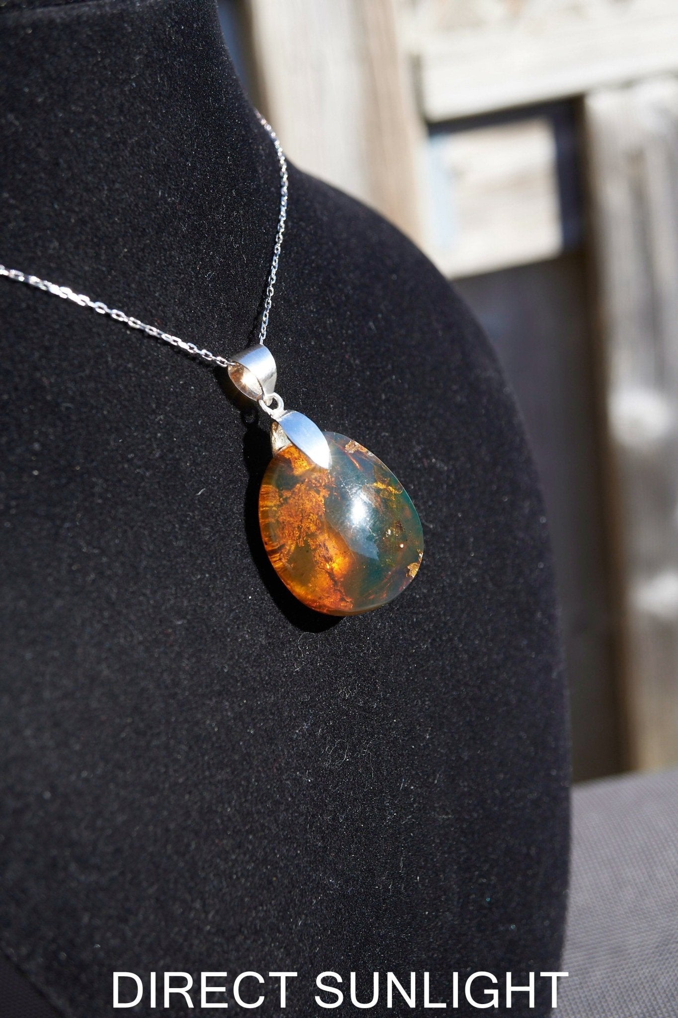 Authentic Dominican Blue/Green Amber Pendant | 925 Siver - Larimar Creations