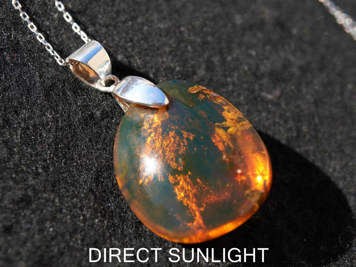 Authentic Dominican Blue/Green Amber Pendant | 925 Siver - Larimar Creations