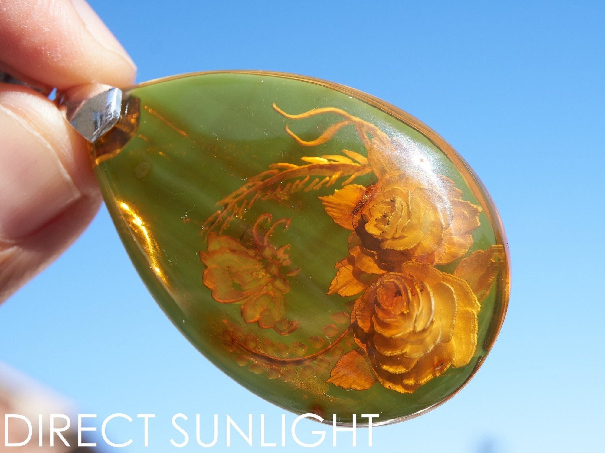 Authentic Dominican Green Amber Flower Pendant | 13.8 g Carving - Larimar Creations