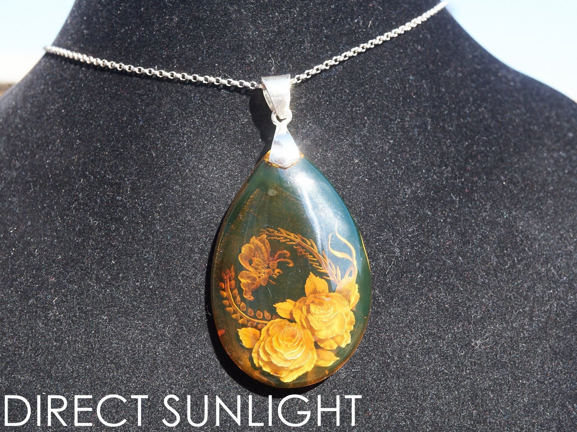 Authentic Dominican Green Amber Flower Pendant | 13.8 g Carving - Larimar Creations