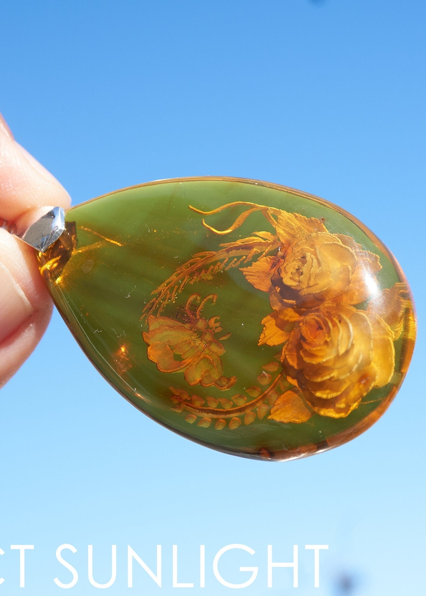 Authentic Dominican Green Amber Flower Pendant | 13.8 g Carving - Larimar Creations
