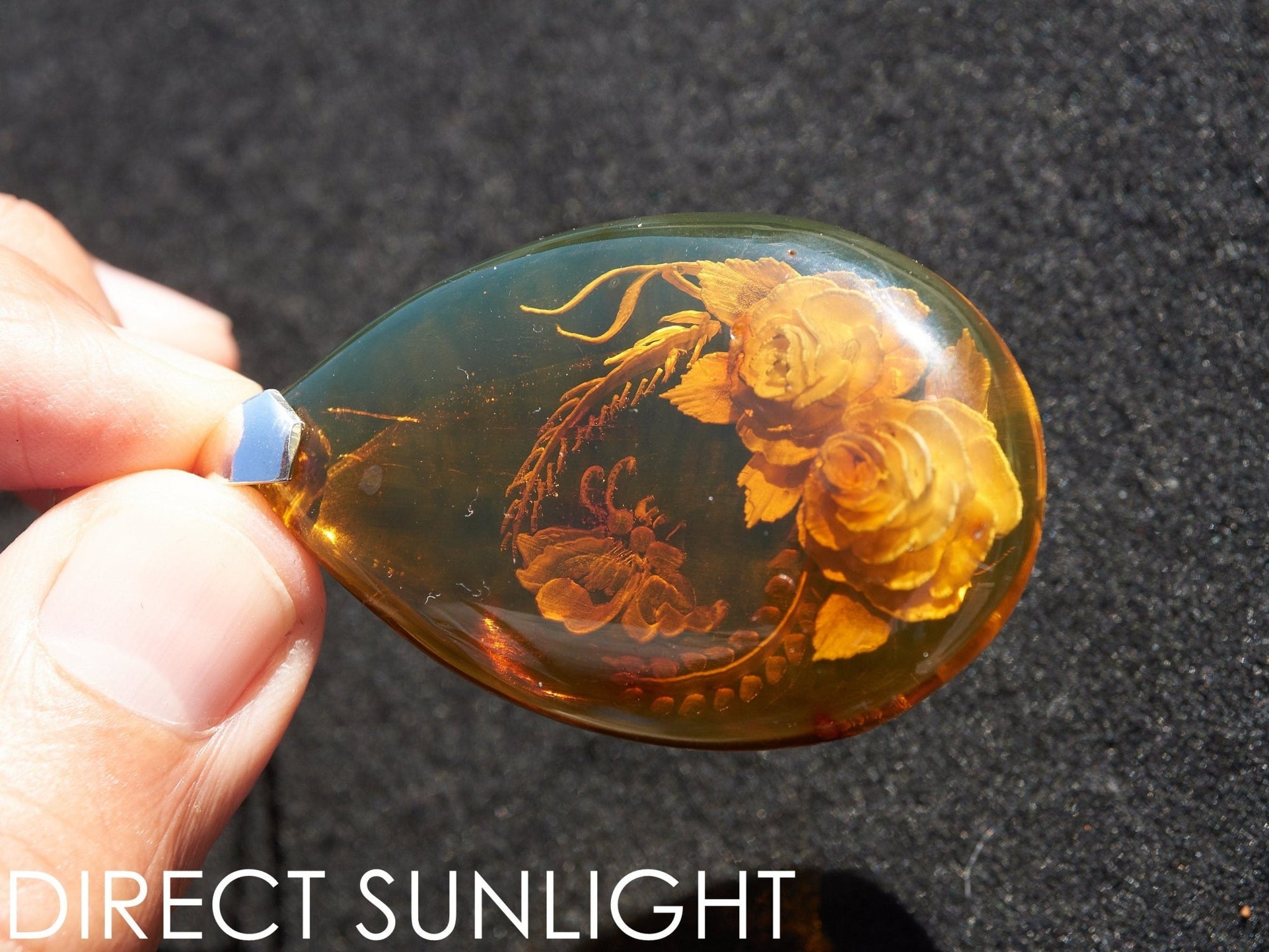 Authentic Dominican Green Amber Flower Pendant | 13.8 g Carving - Larimar Creations