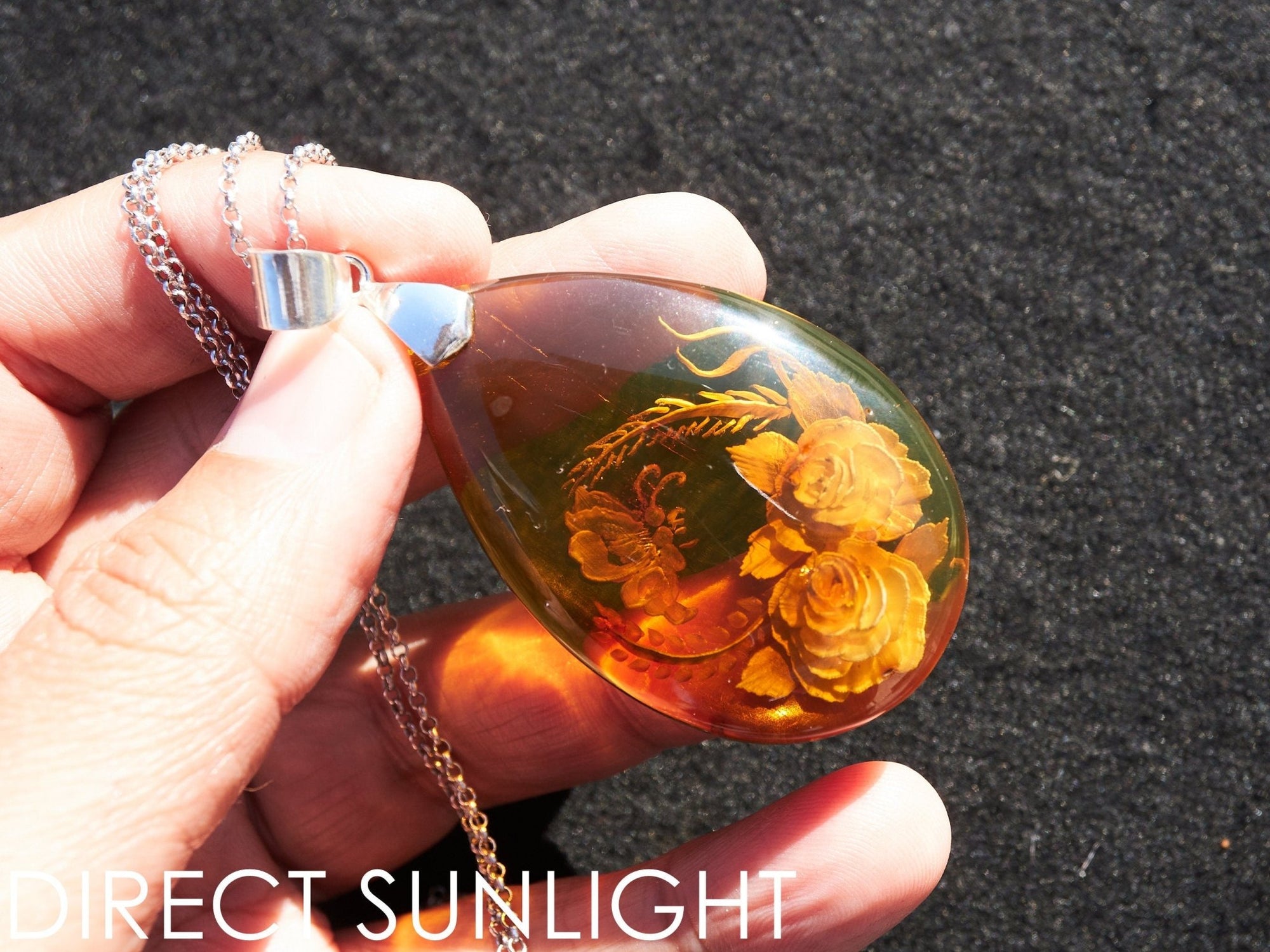 Authentic Dominican Green Amber Flower Pendant | 13.8 g Carving - Larimar Creations