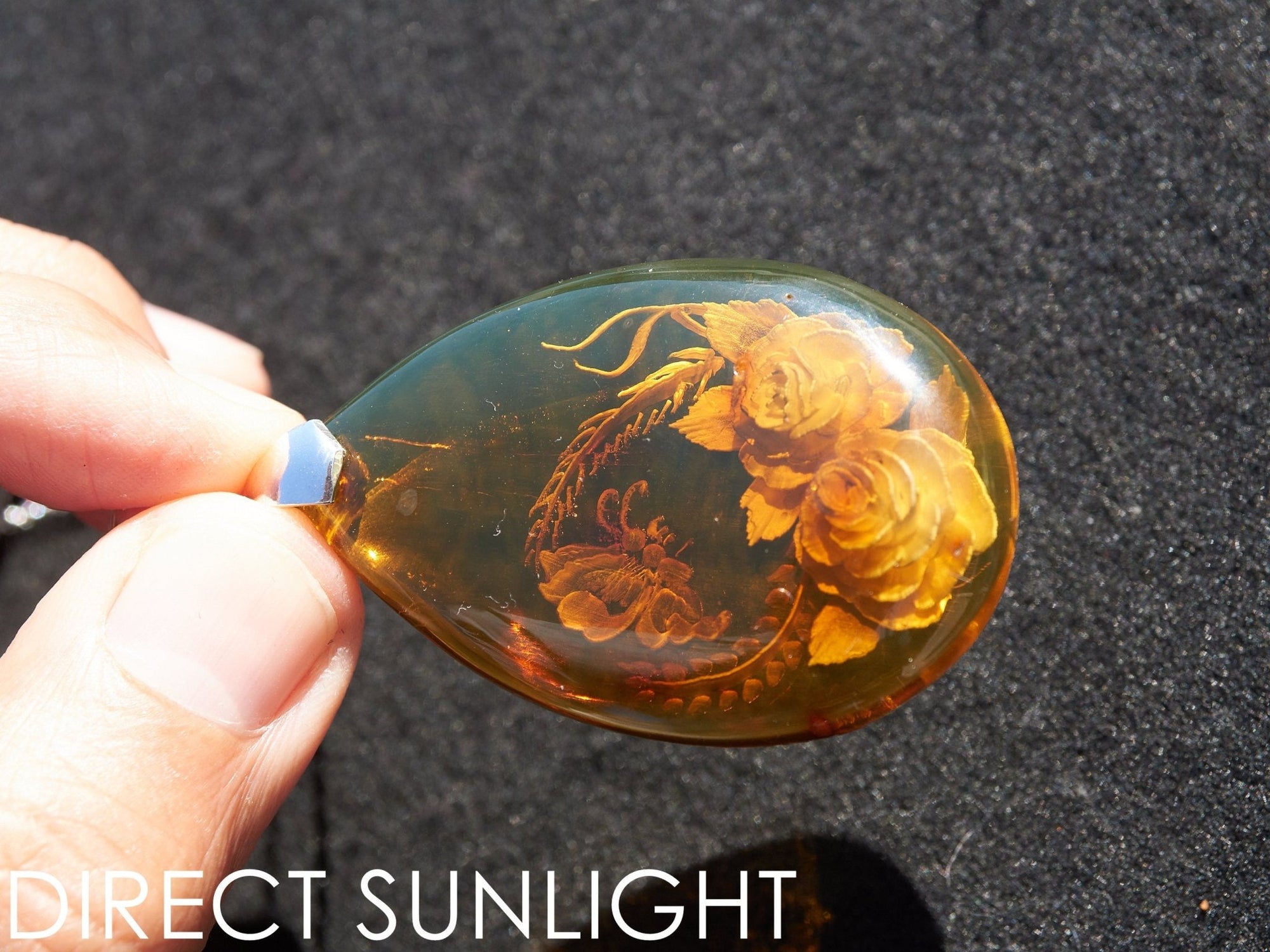 Authentic Dominican Green Amber Flower Pendant | 13.8 g Carving - Larimar Creations