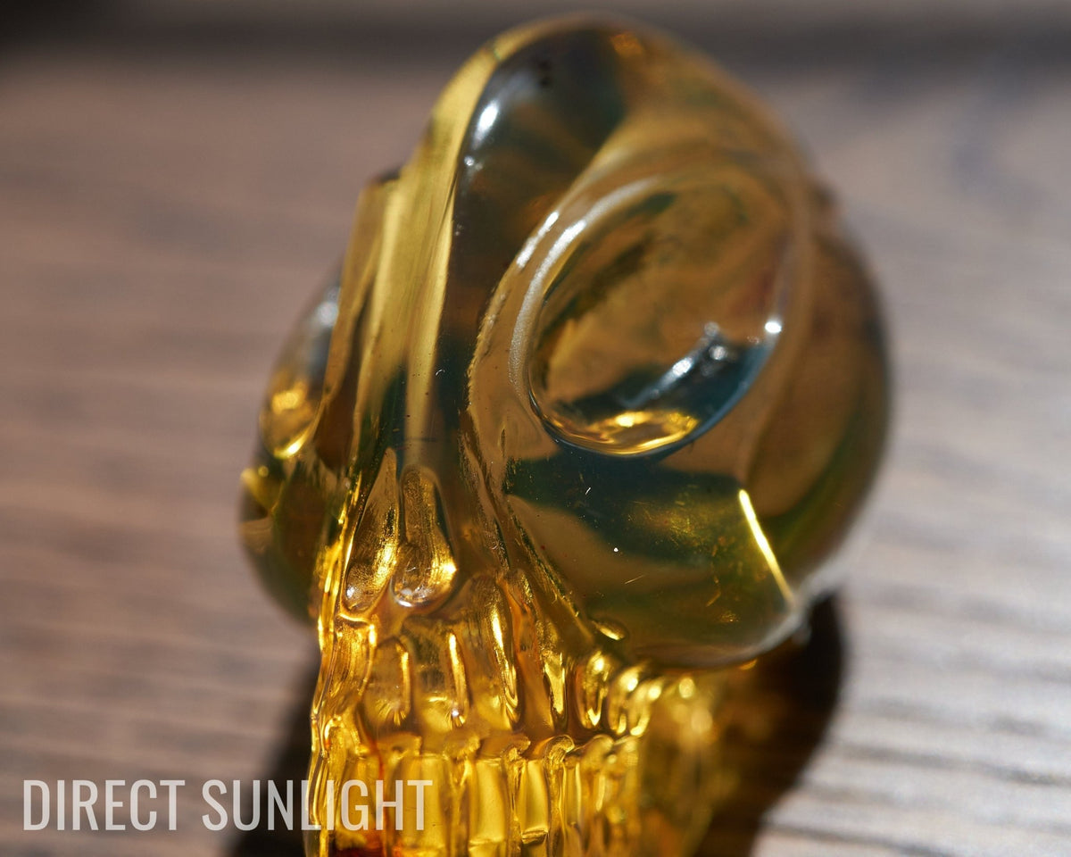 Authentic Green - Blue Dominican Amber Alien Skull | Hand - Carved Collectible - Larimar Creations