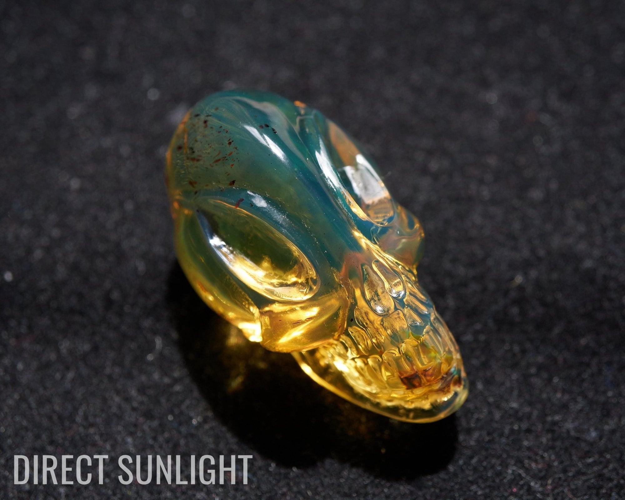 Authentic Green - Blue Dominican Amber Alien Skull | Hand - Carved Collectible - Larimar Creations