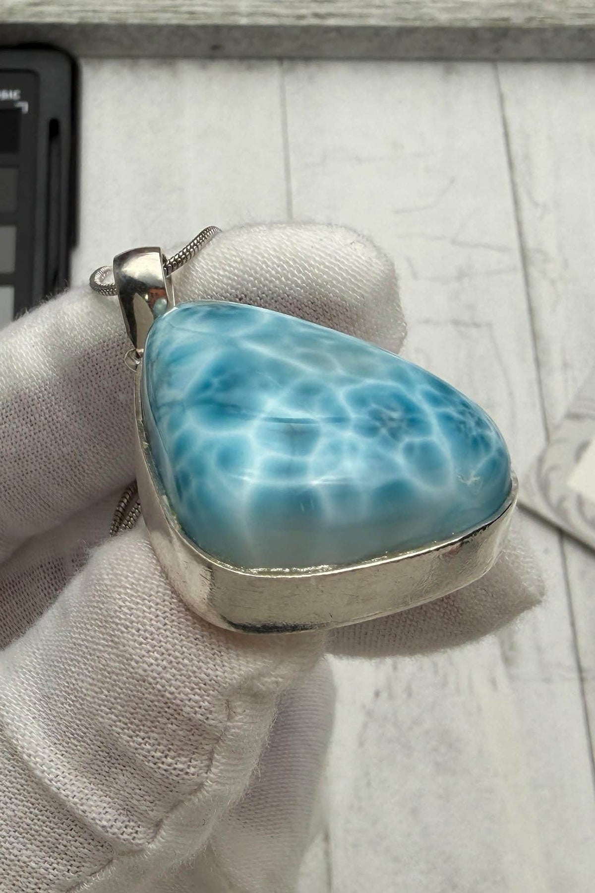 Bell Shape Large Larimar Pendant Sterling Silver - Larimar Creations