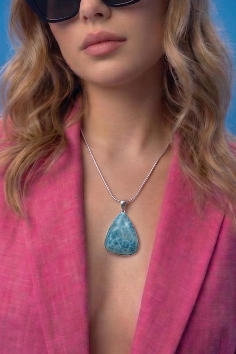 Bell Shape Large Larimar Pendant Sterling Silver - Larimar Creations
