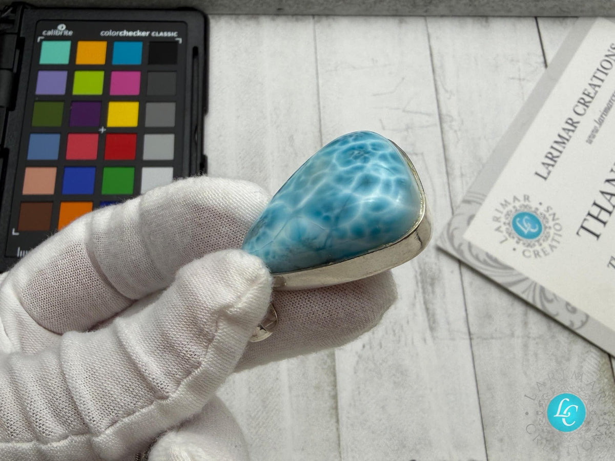Bell Shape Large Larimar Pendant Sterling Silver - Larimar Creations