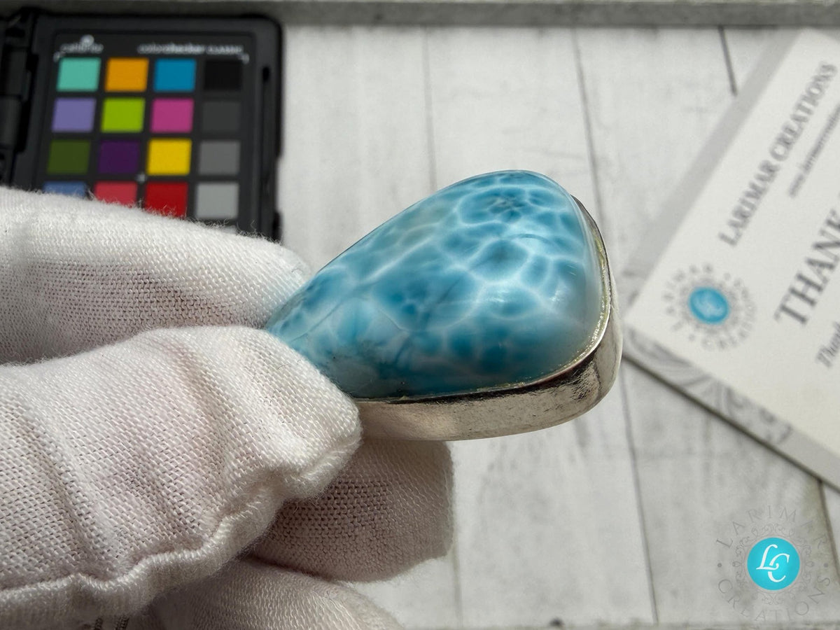 Bell Shape Large Larimar Pendant Sterling Silver - Larimar Creations