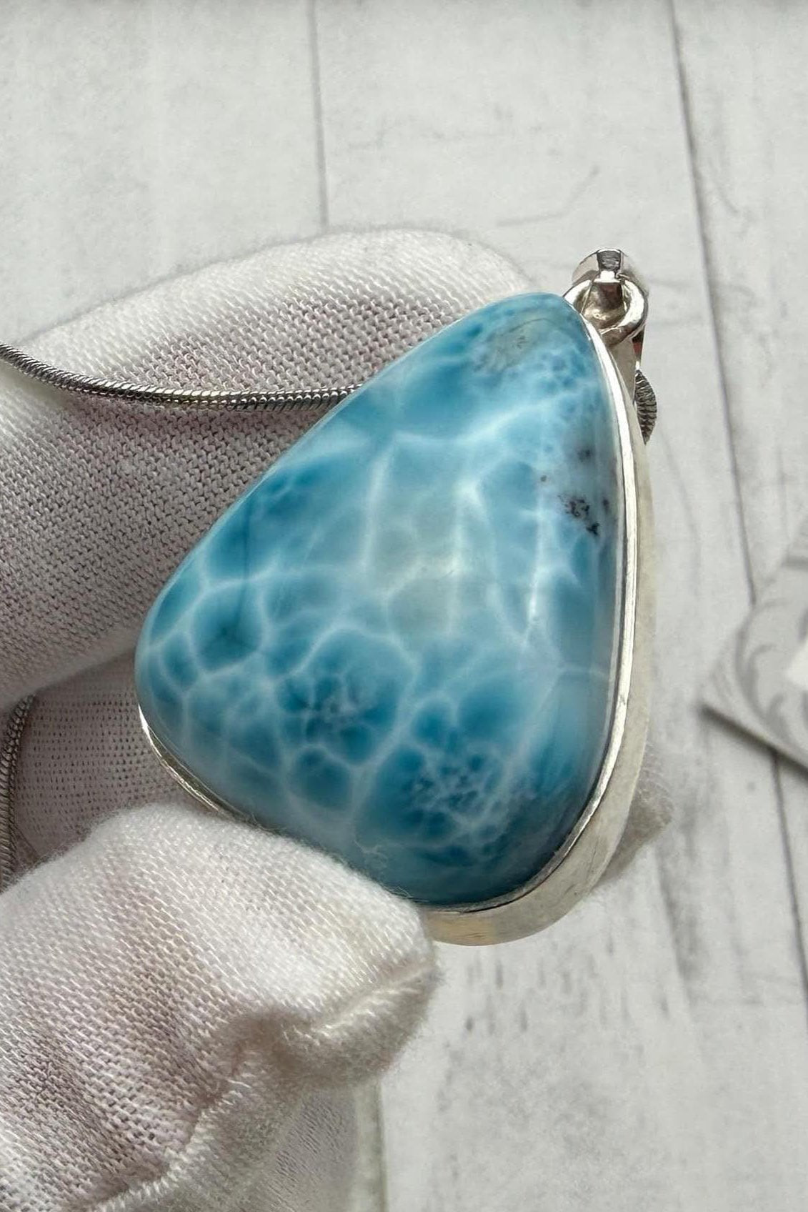 Bell Shape Large Larimar Pendant Sterling Silver - Larimar Creations
