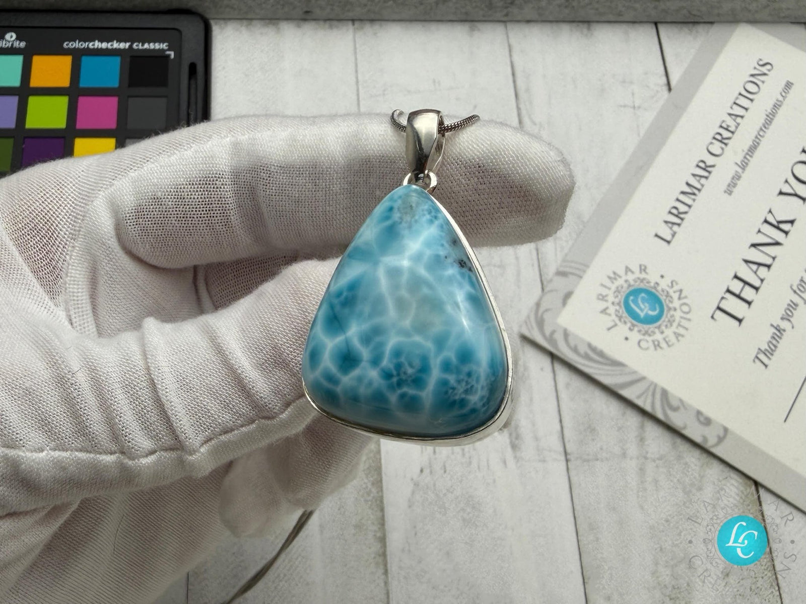 Bell Shape Large Larimar Pendant Sterling Silver - Larimar Creations