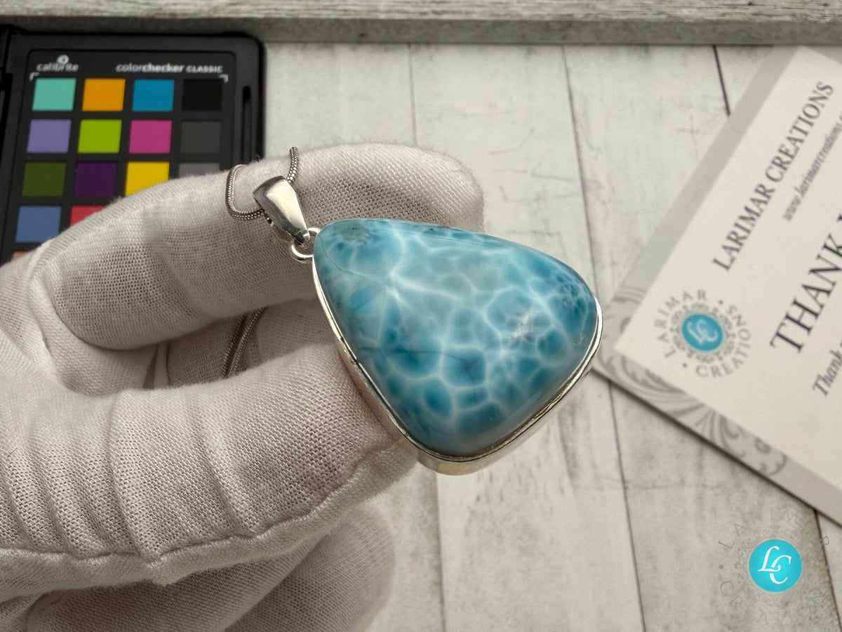 Bell Shape Large Larimar Pendant Sterling Silver - Larimar Creations