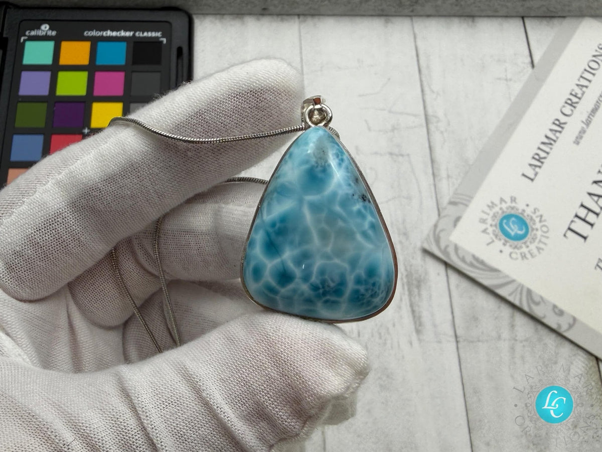 Bell Shape Large Larimar Pendant Sterling Silver - Larimar Creations
