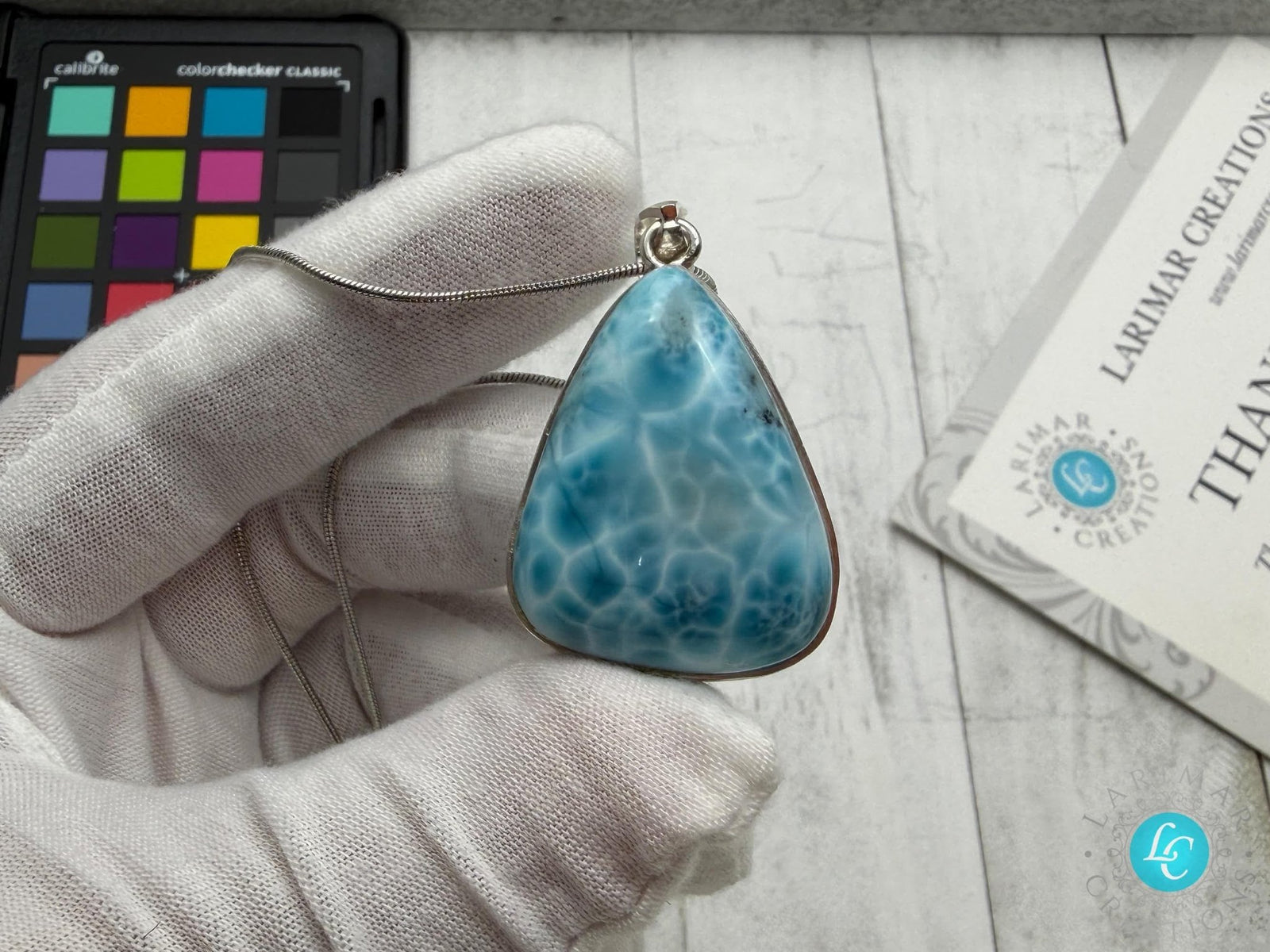 Bell Shape Large Larimar Pendant Sterling Silver - Larimar Creations