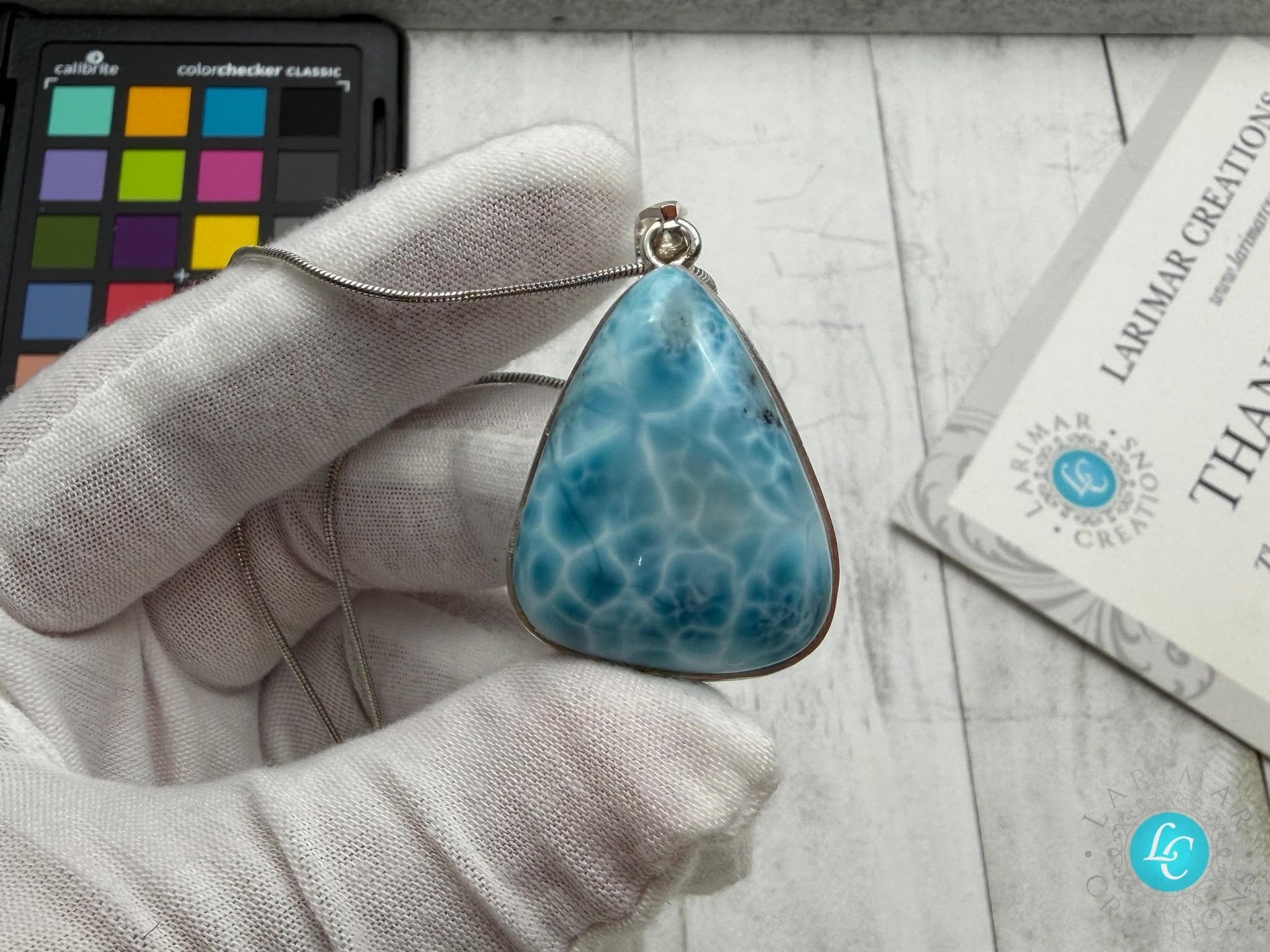 Bell Shape Large Larimar Pendant Sterling Silver - Larimar Creations