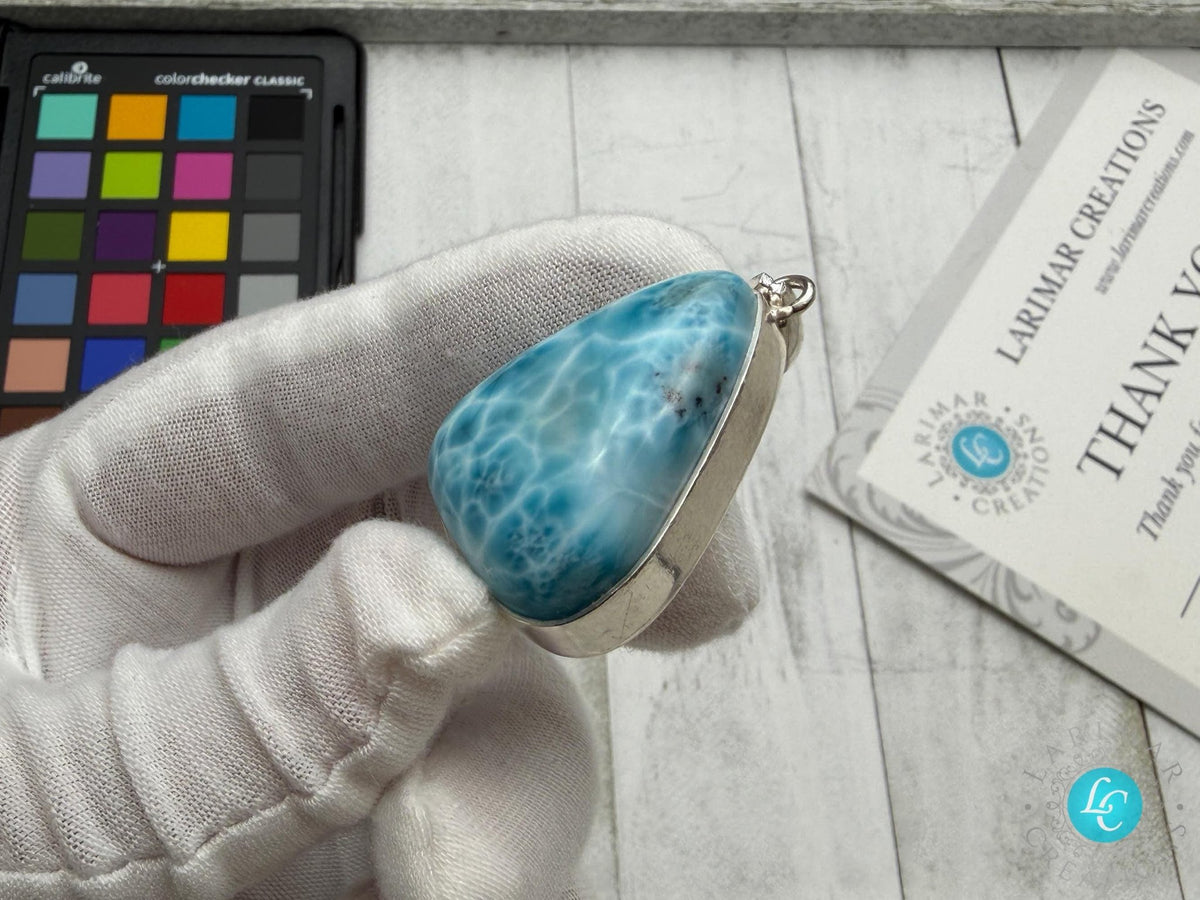 Bell Shape Large Larimar Pendant Sterling Silver - Larimar Creations