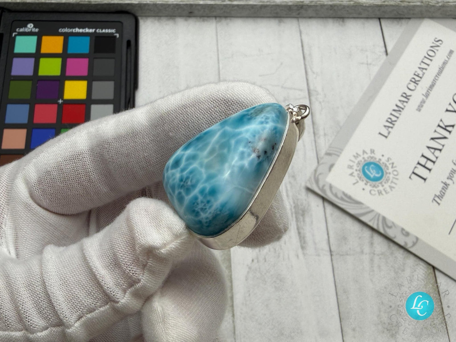 Bell Shape Large Larimar Pendant Sterling Silver - Larimar Creations