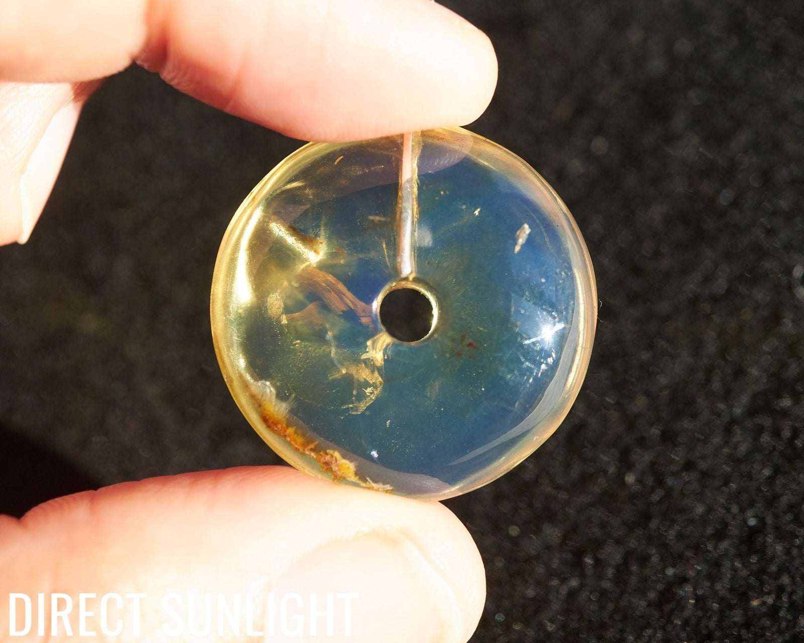Blue Amber Dominican Donut Pendant Necklace shape carving