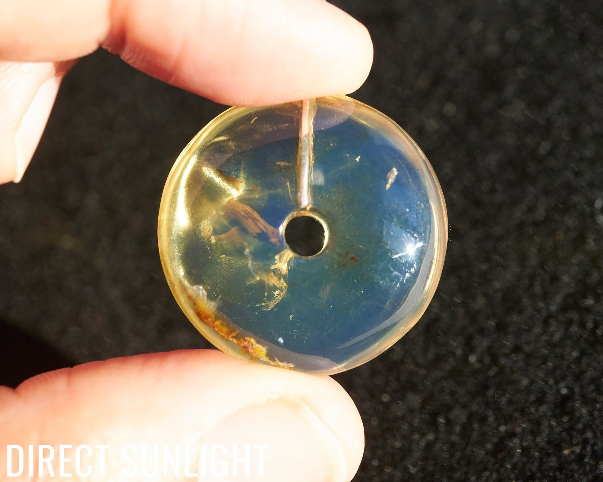 Blue Amber Dominican Donut Pendant Necklace shape carving