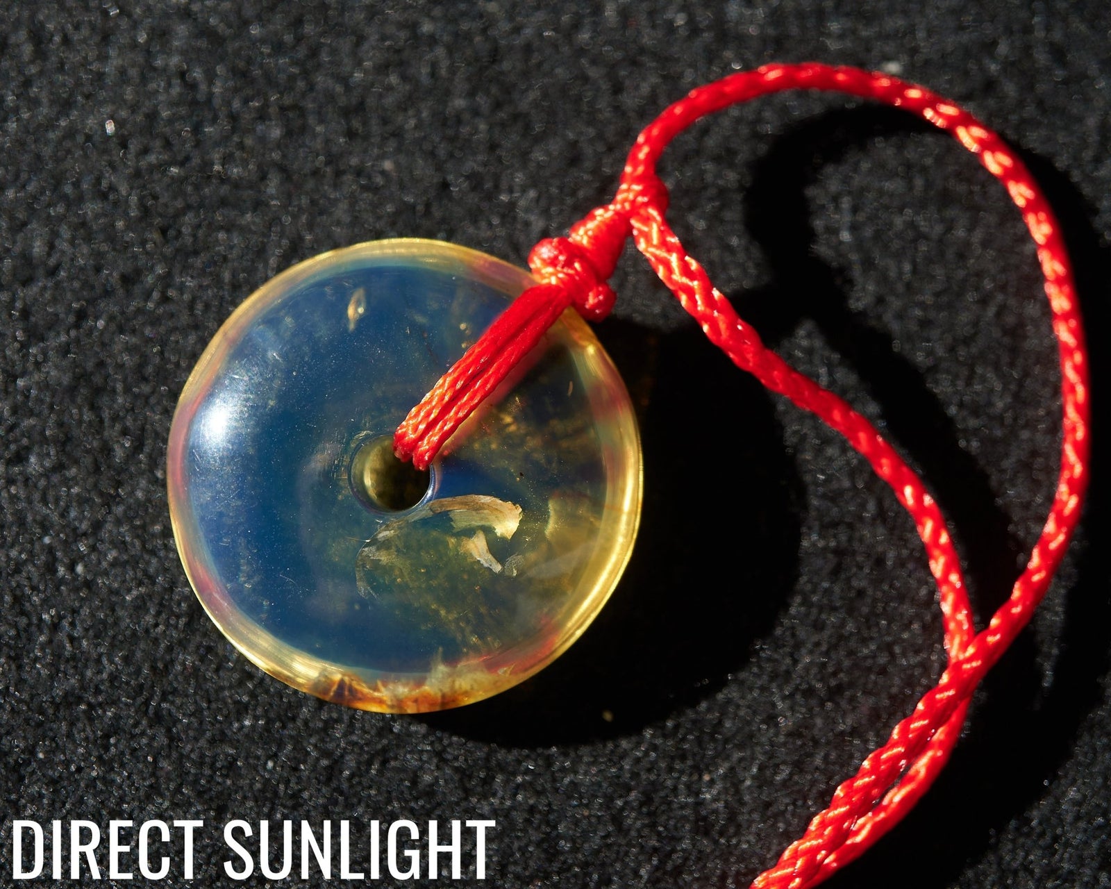 Blue Amber Dominican Donut Pendant Necklace shape carving