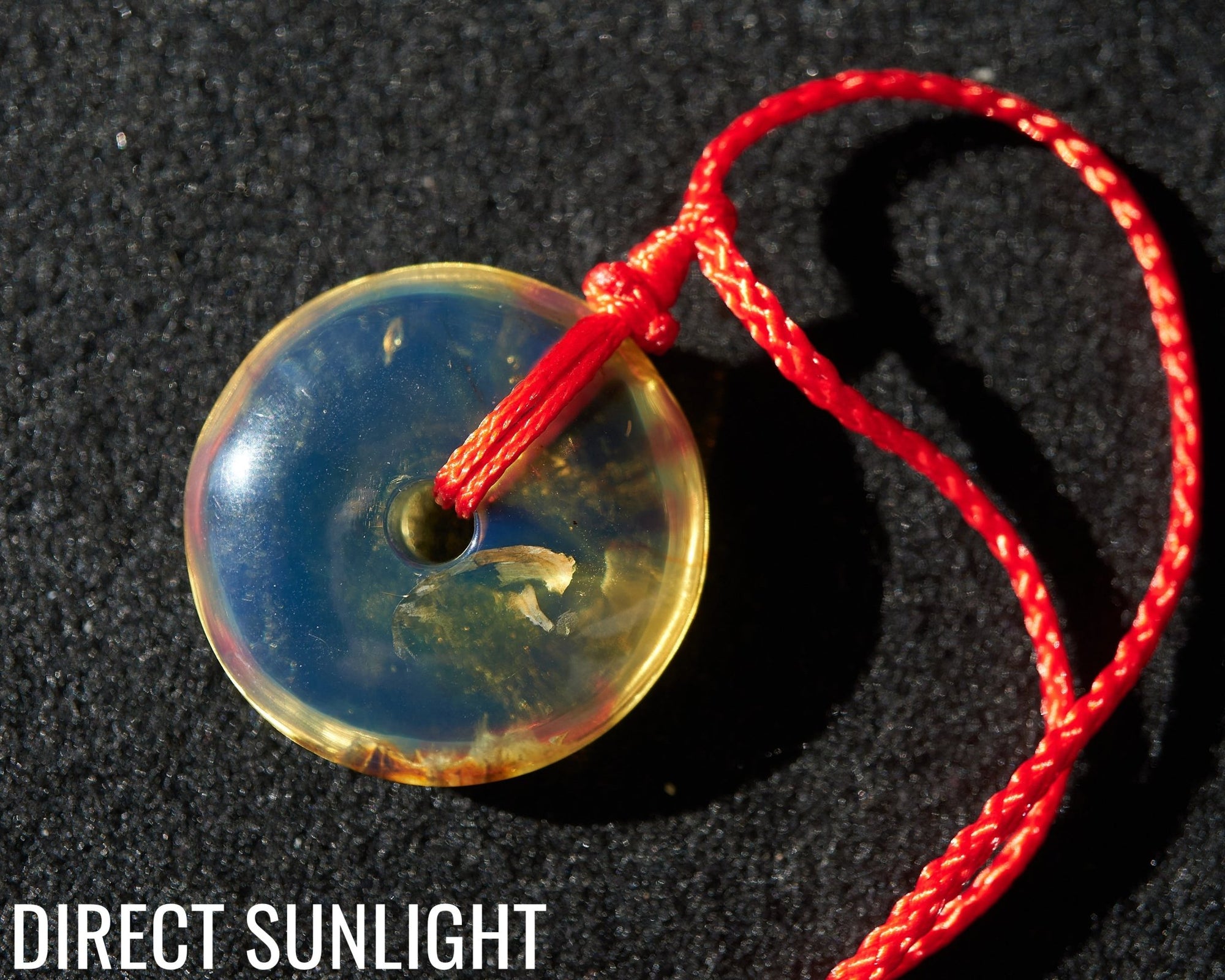 Blue Amber Dominican Donut Pendant Necklace shape carving