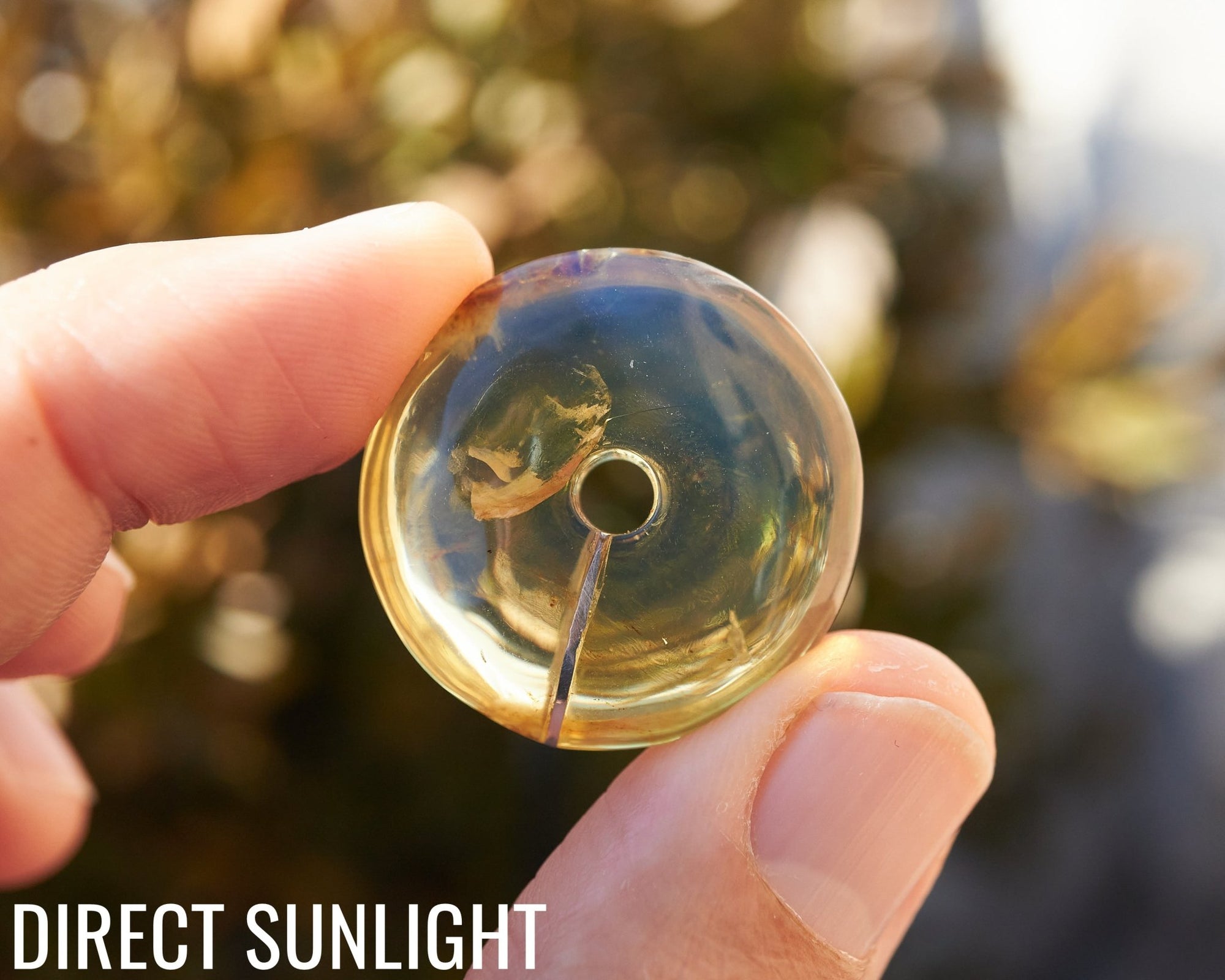 Blue Amber Dominican Donut Pendant Necklace shape carving