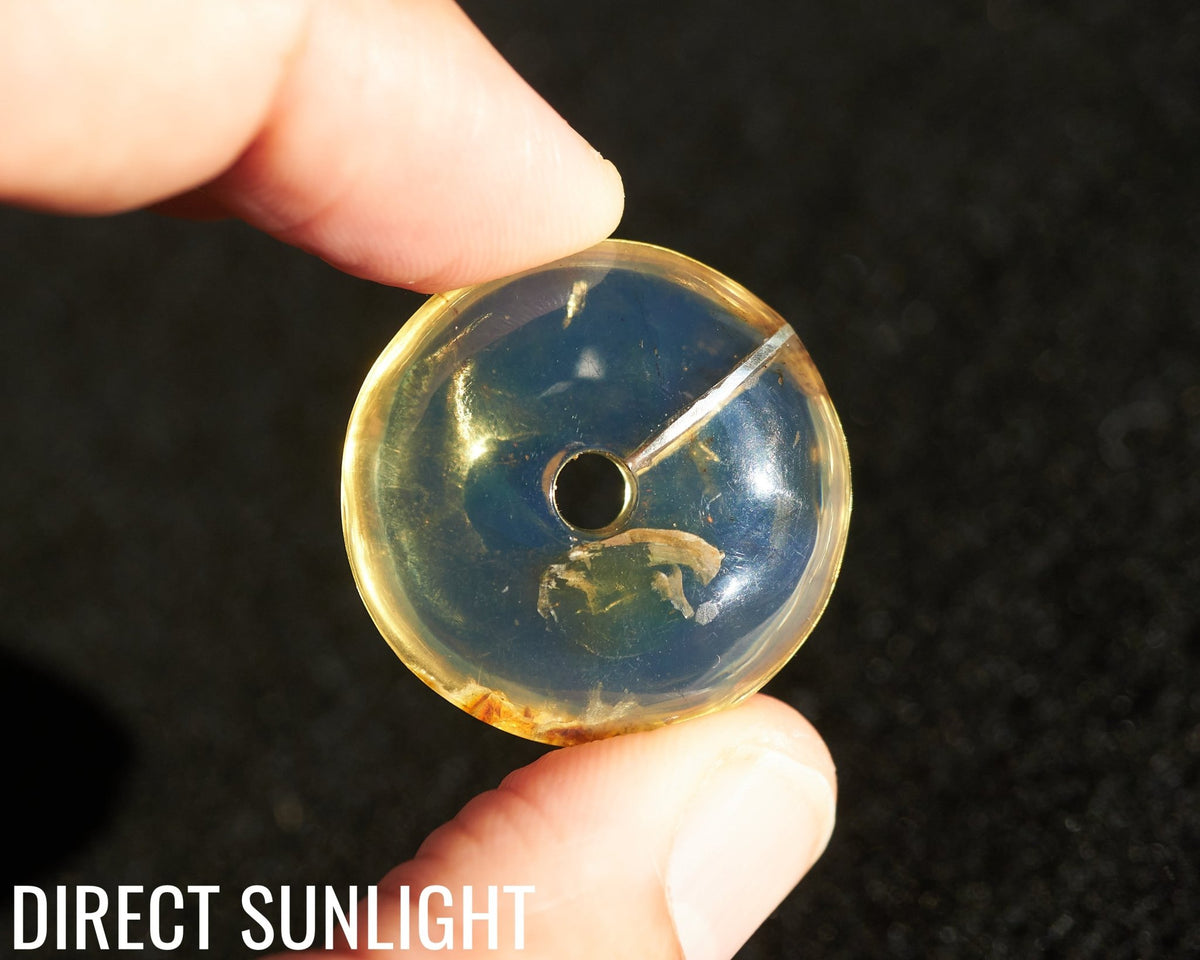 Blue Amber Dominican Donut Pendant Necklace shape carving