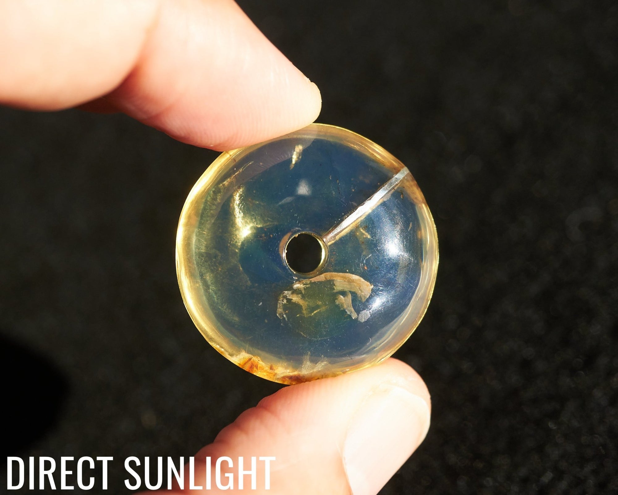 Blue Amber Dominican Donut Pendant Necklace shape carving