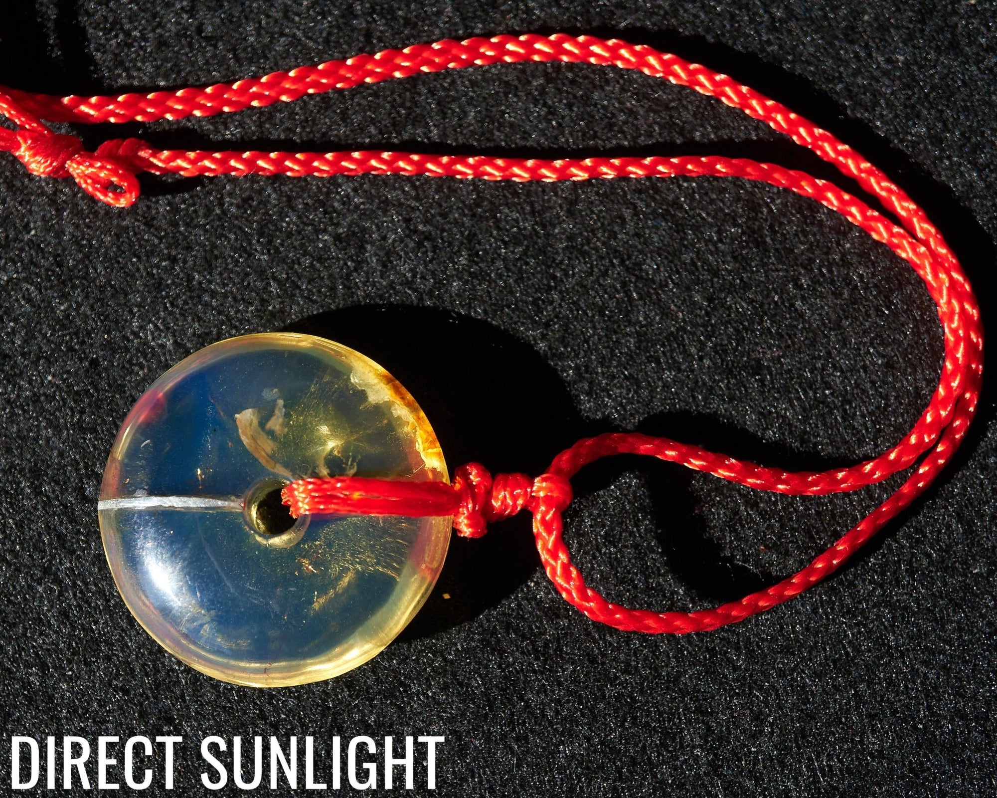 Blue Amber Dominican Donut Pendant Necklace shape carving - Larimar Creations