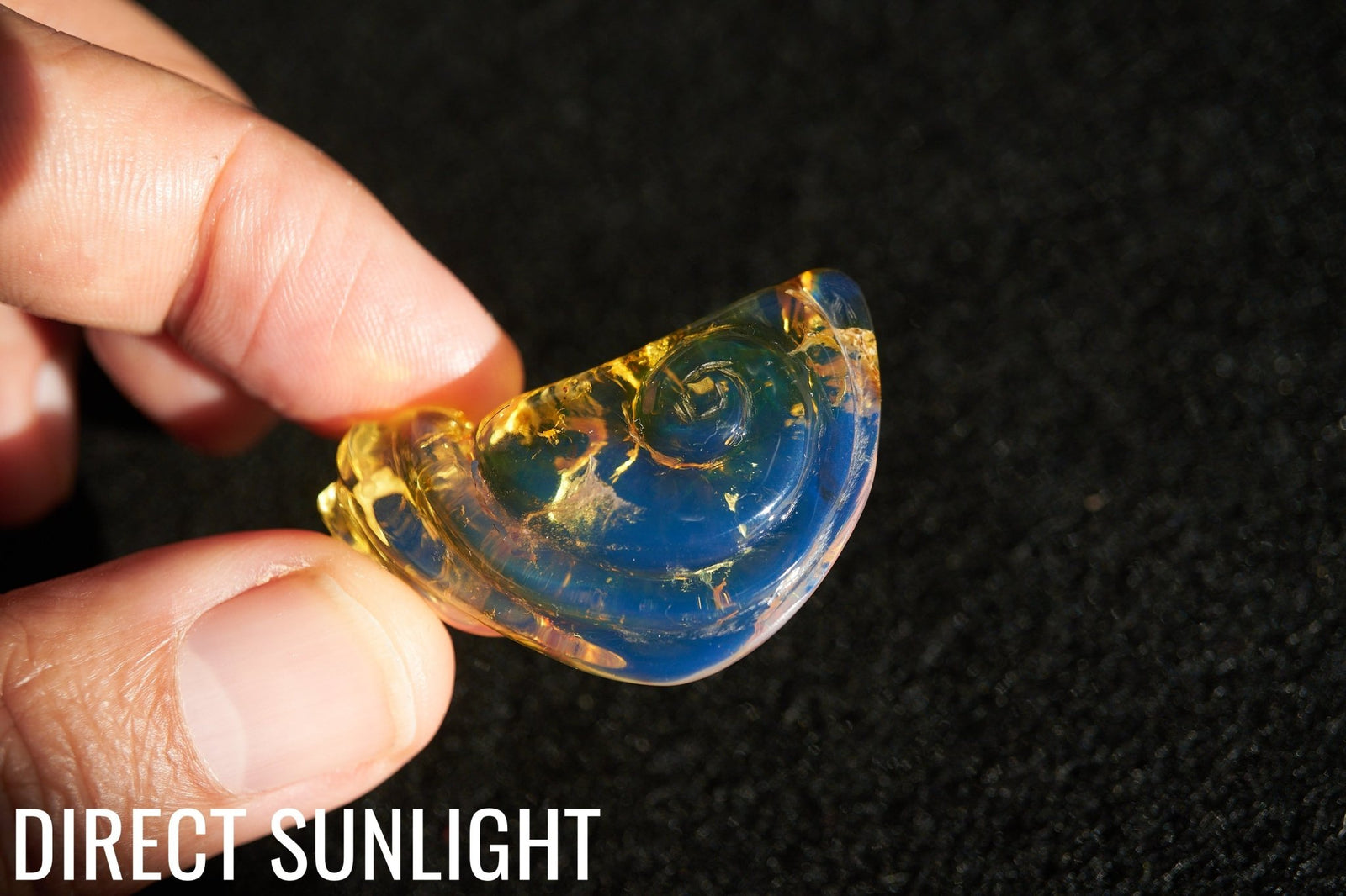 Blue Amber Dominican Pendant Necklace snail shape carving - Larimar Creations