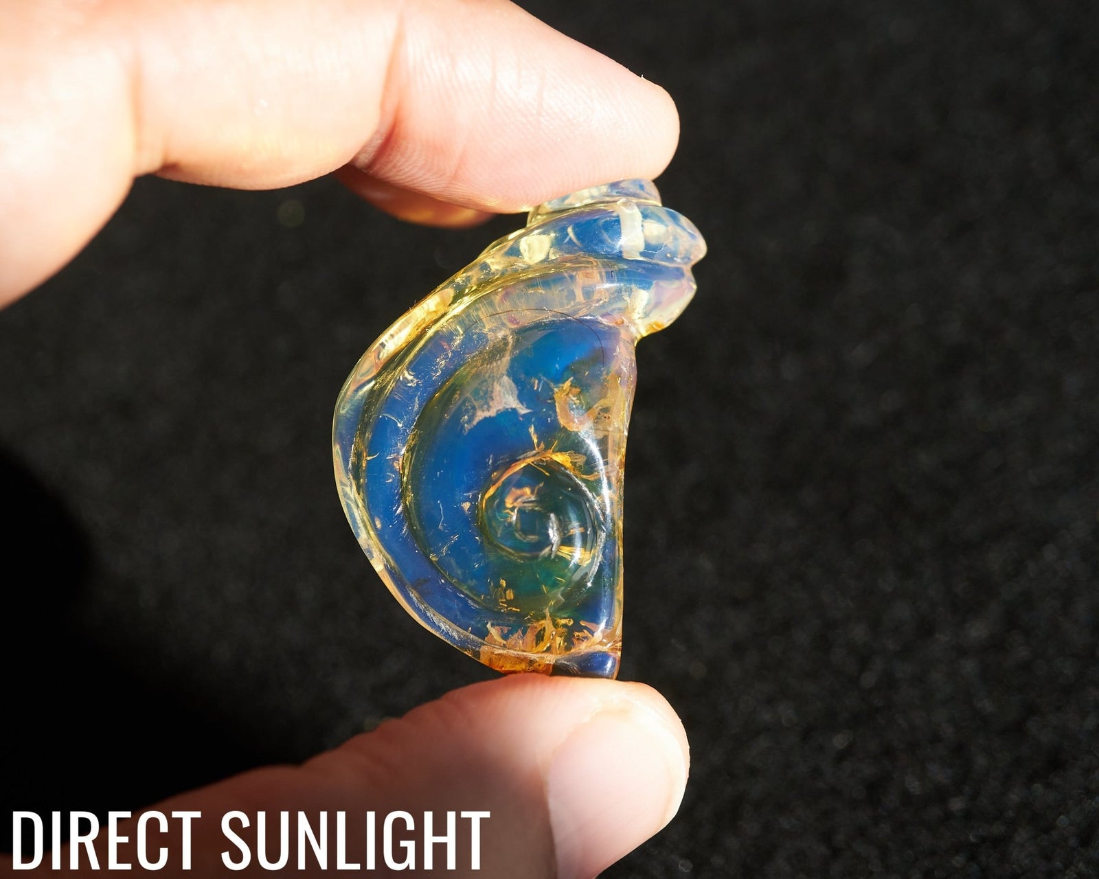 Blue Amber Dominican Pendant Necklace snail shape carving - Larimar Creations
