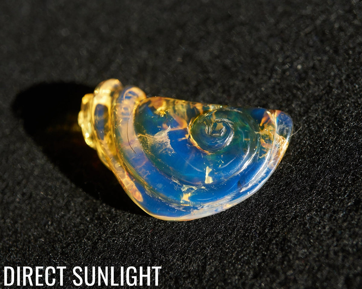 Blue Amber Dominican Pendant Necklace snail shape carving - Larimar Creations