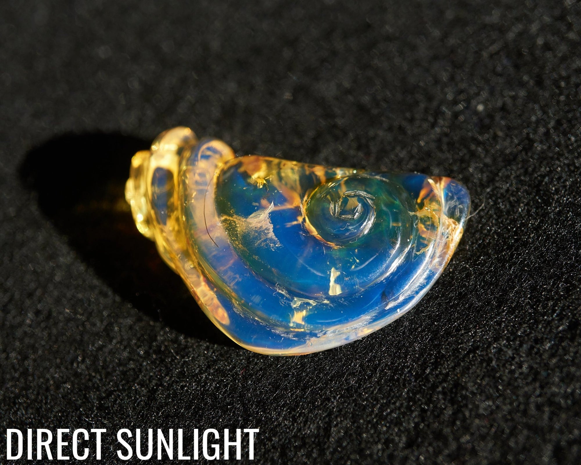 Blue Amber Dominican Pendant Necklace snail shape carving - Larimar Creations