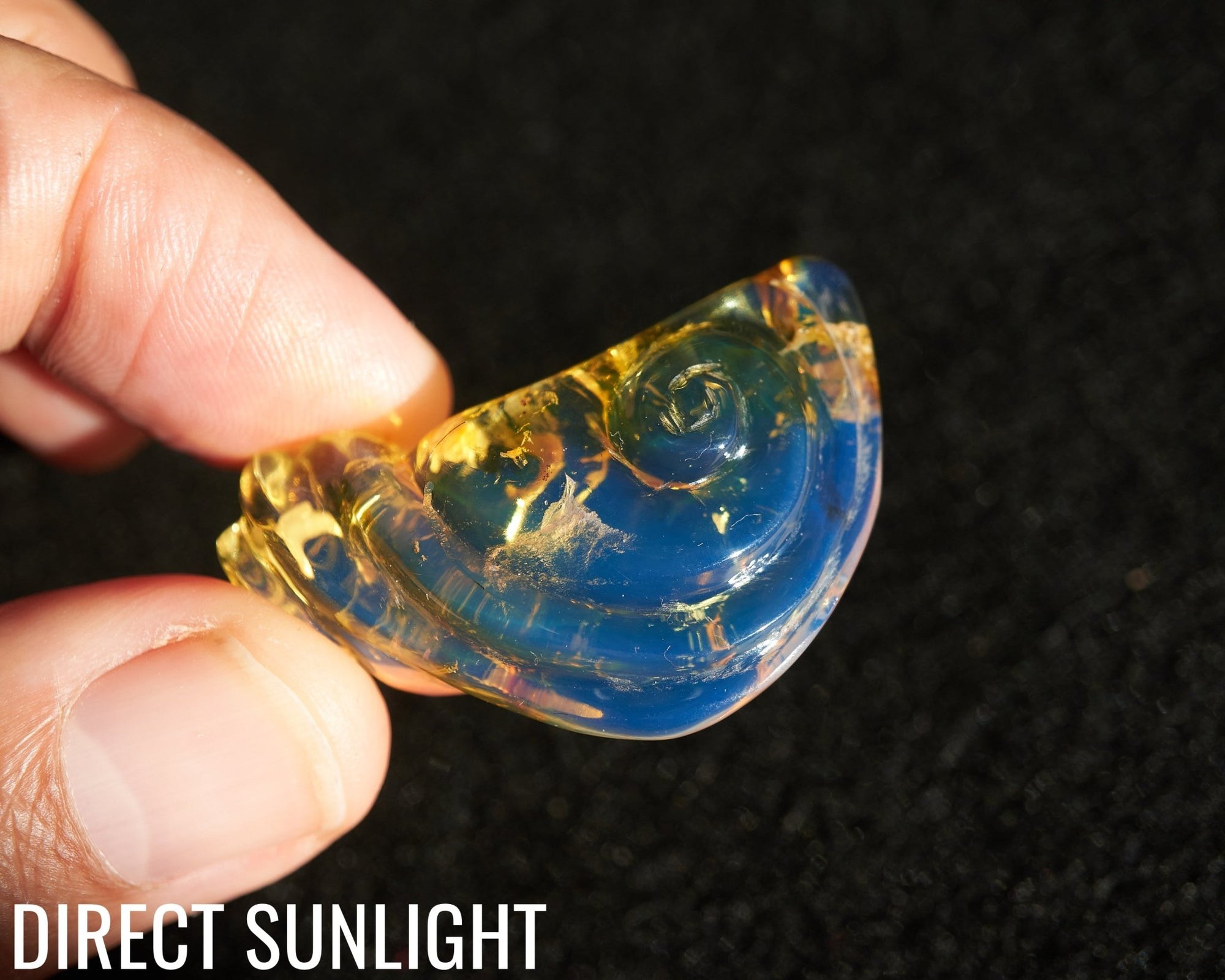 Blue Amber Dominican Pendant Necklace snail shape carving - Larimar Creations