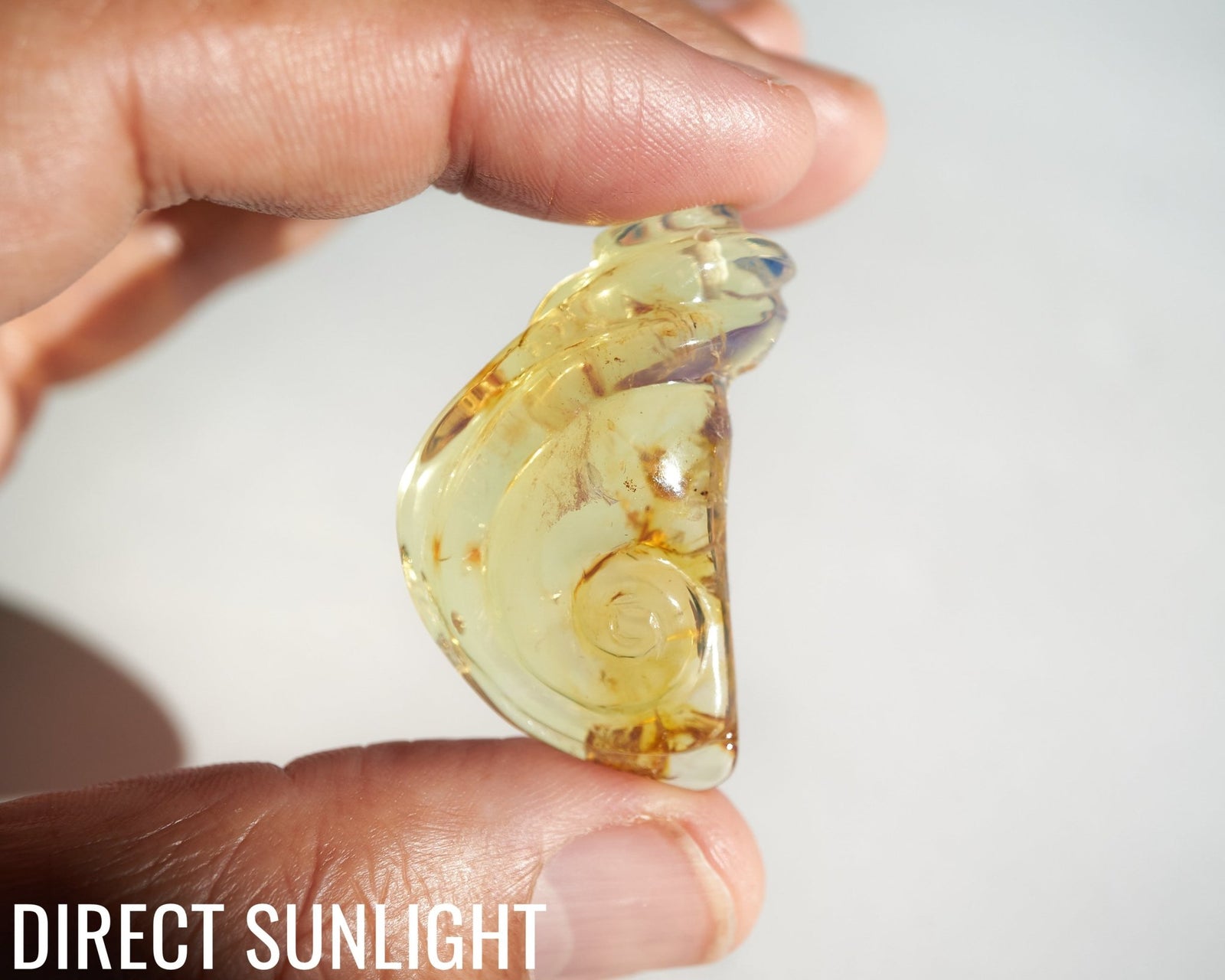 Blue Amber Dominican Pendant Necklace snail shape carving - Larimar Creations