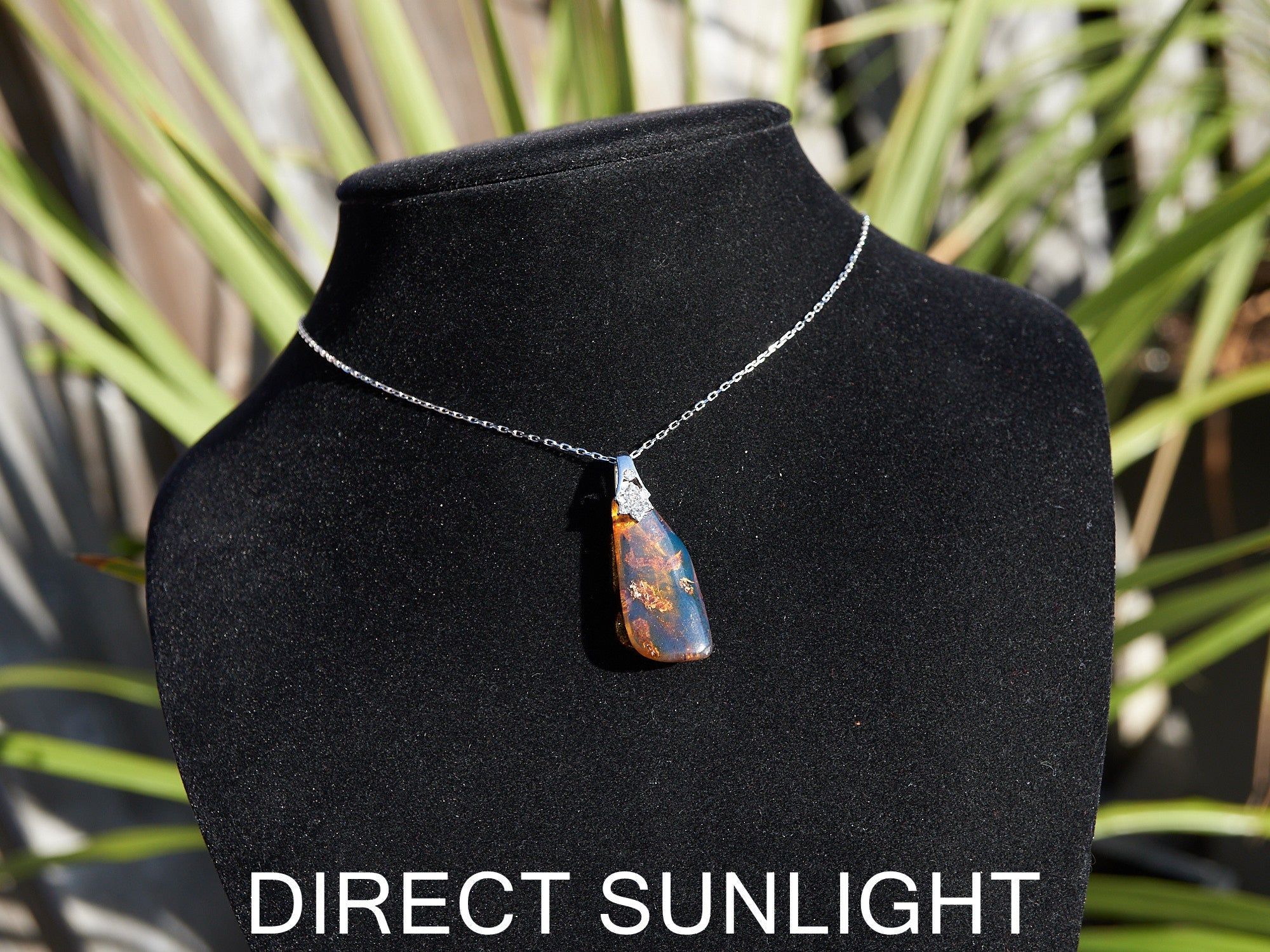 Blue Amber Dominican Pendant Necklace teardrop shape