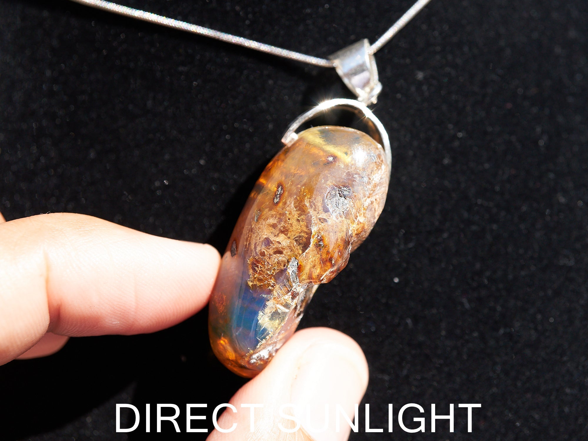 Blue Amber Dominican Pendant rough &amp; polished specimen
