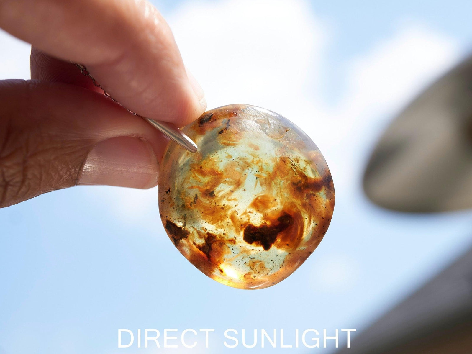Blue Amber Dominican Pendant round Shape - Larimar Creations
