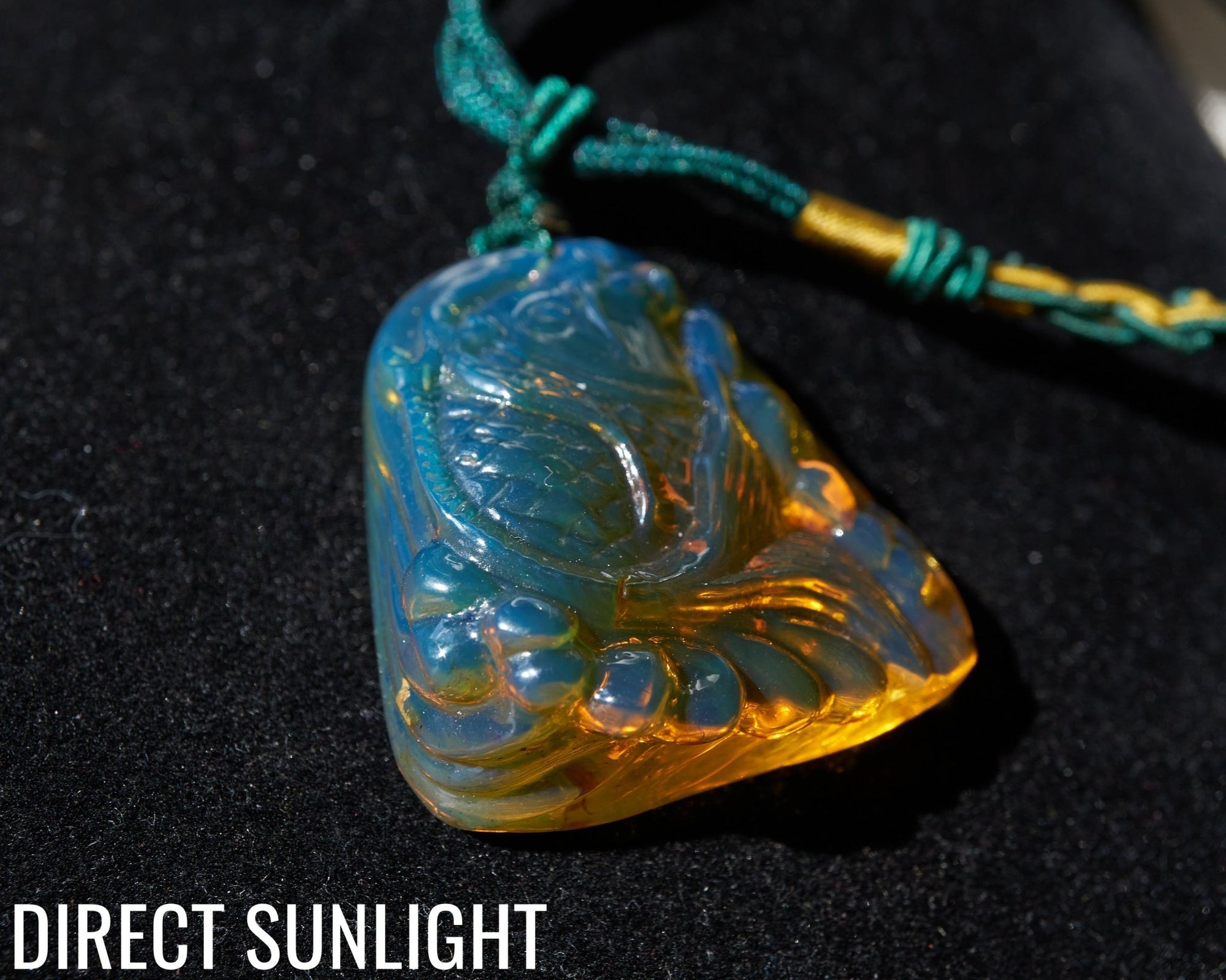 Blue Amber Koi Fish Necklace – Hand - Carved Dominican Amber Pendant - Larimar Creations