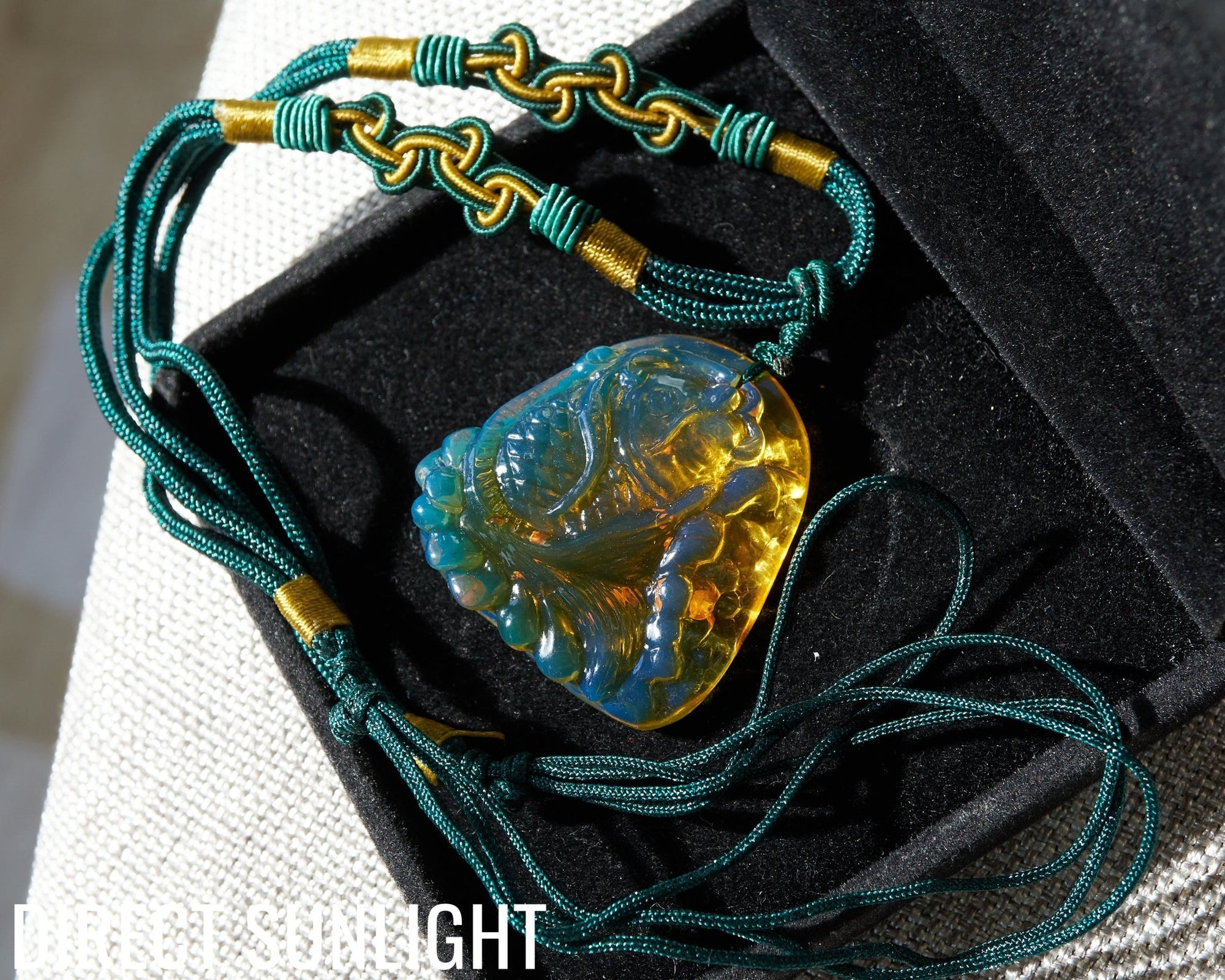 Blue Amber Koi Fish Necklace – Hand - Carved Dominican Amber Pendant - Larimar Creations