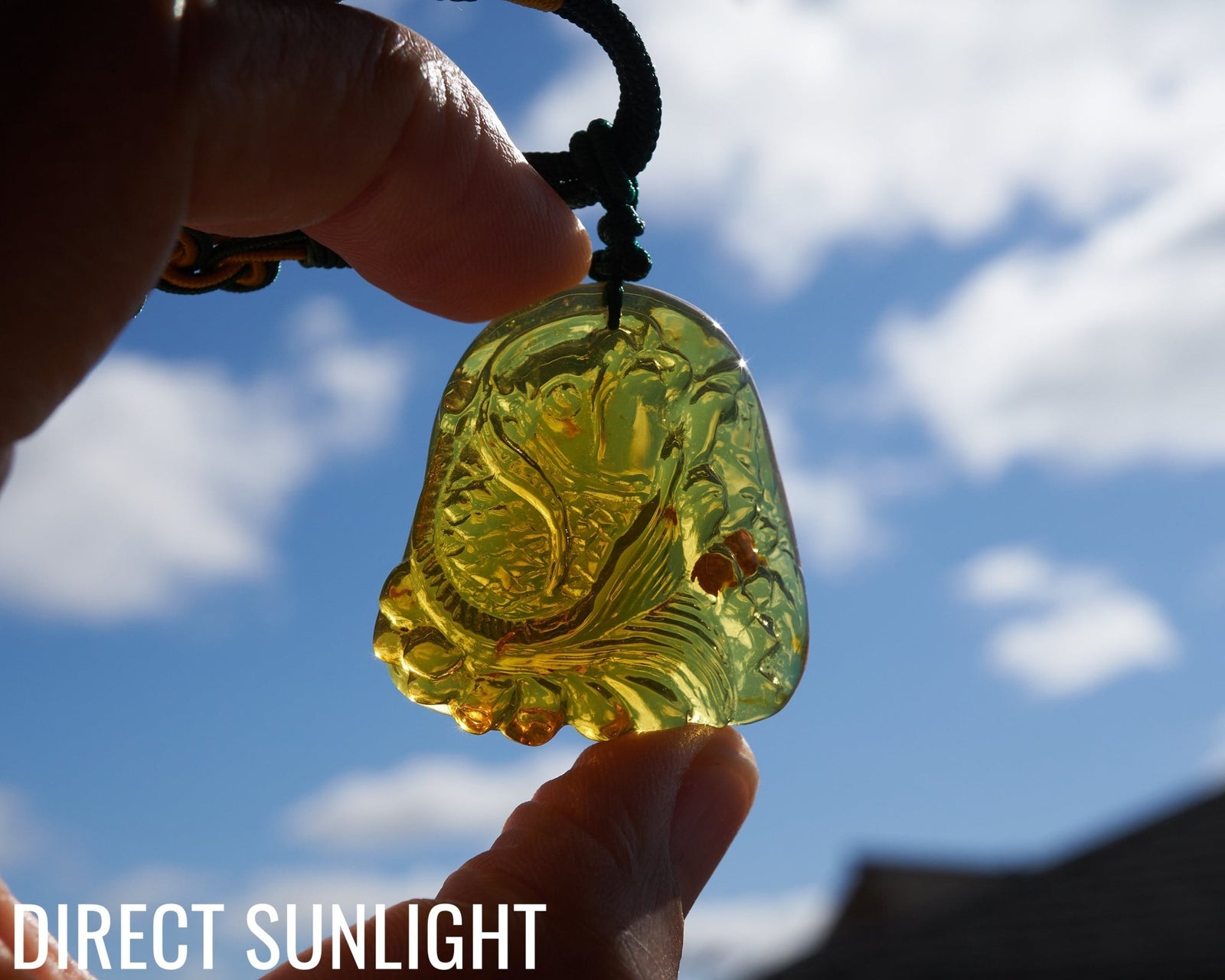 Blue Amber Koi Fish Necklace – Hand - Carved Dominican Amber Pendant - Larimar Creations