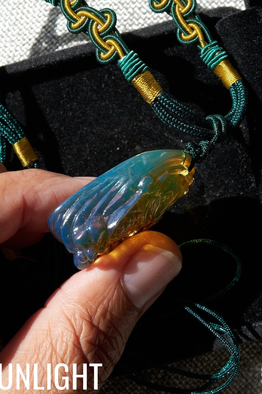 Blue Amber Koi Fish Necklace – Hand - Carved Dominican Amber Pendant - Larimar Creations